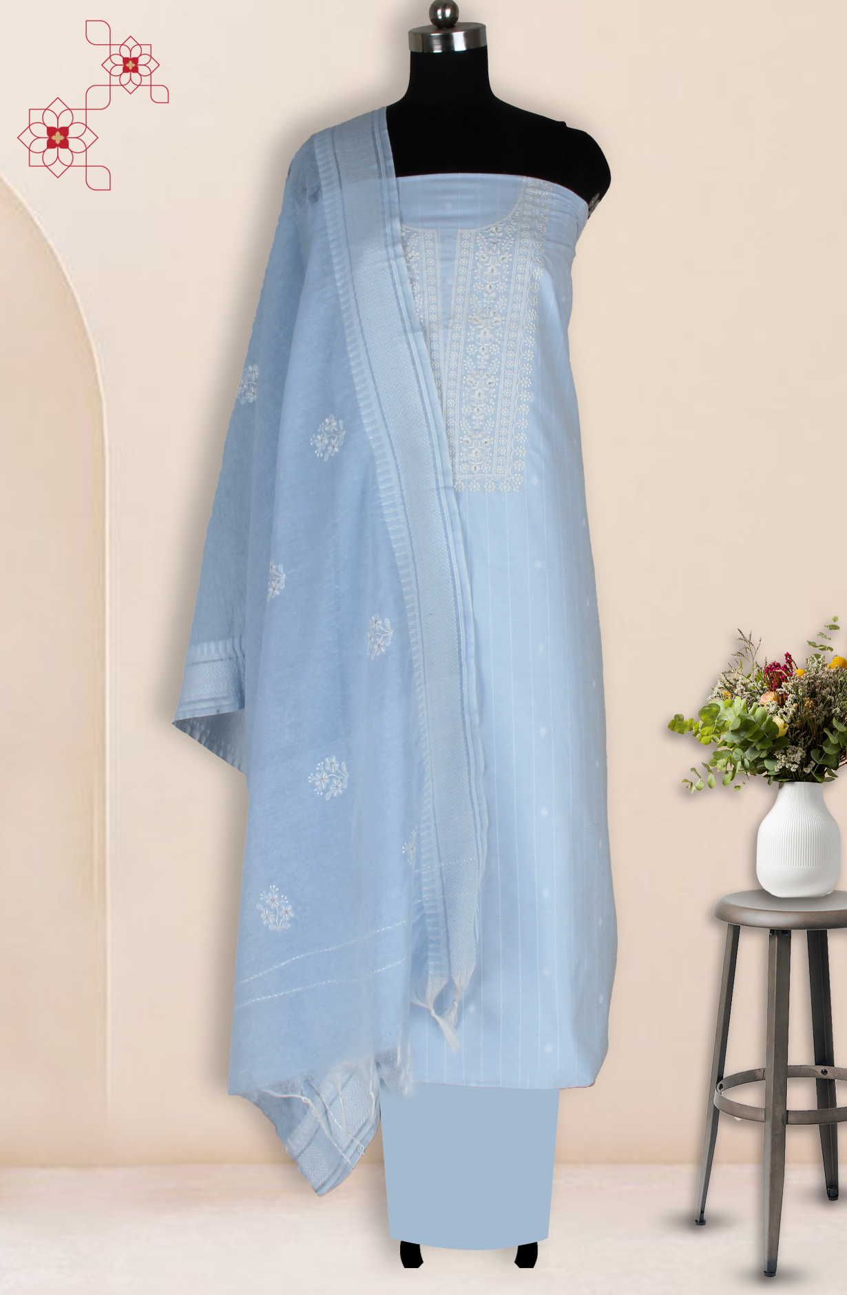 Pastel Blue Cotton Unstitched Salwar Dress Material - 944-3843