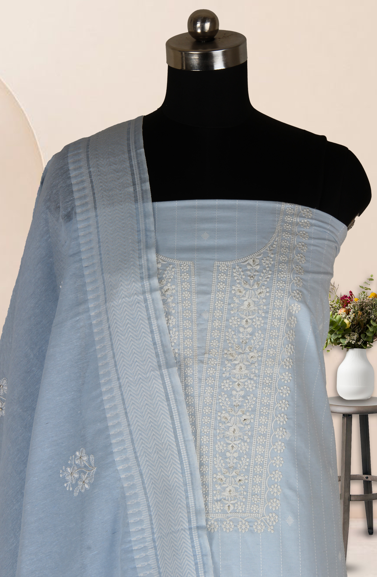 Pastel Blue Cotton Unstitched Salwar Dress Material - 944-3843