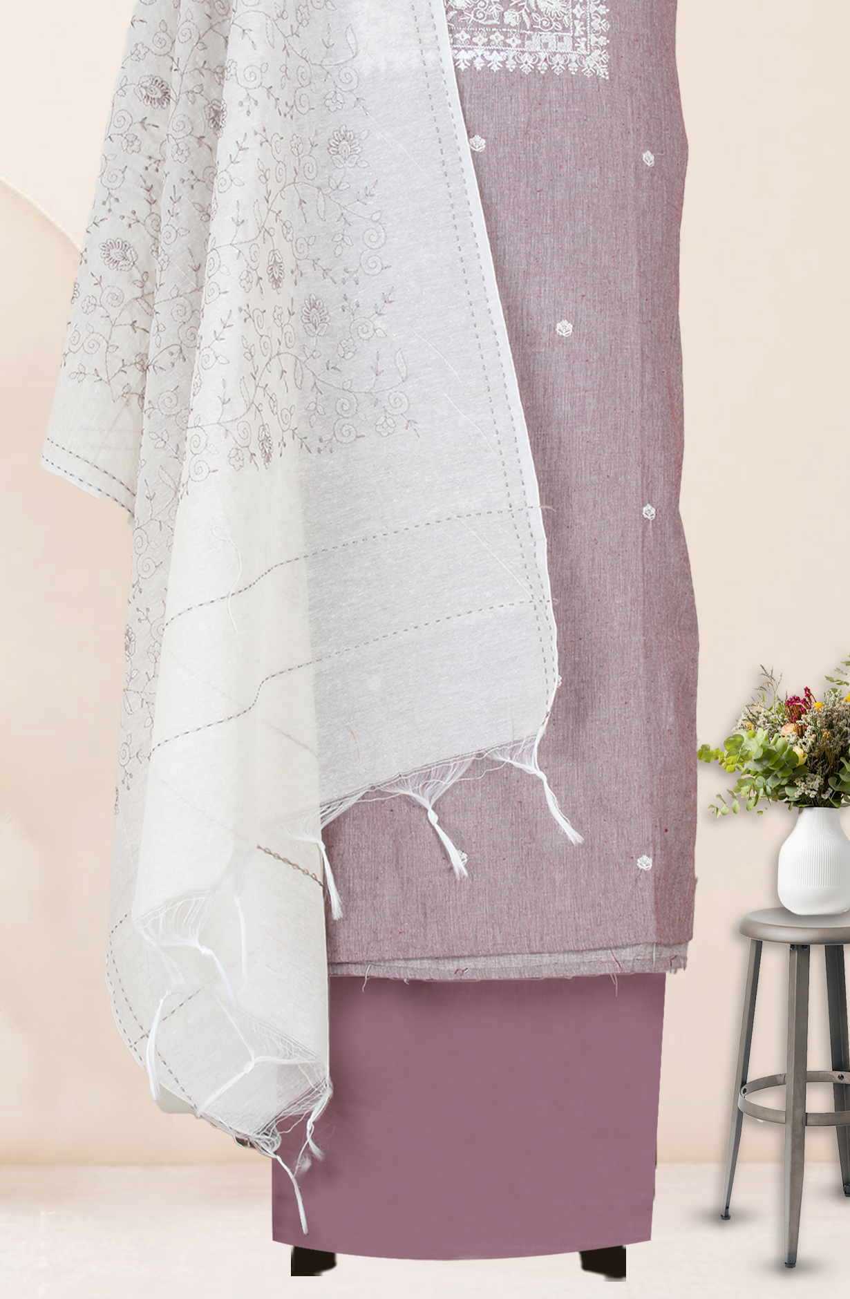 Mauve Cotton Unstitched Salwar Suit with Trendy Dupatta - 944-3874