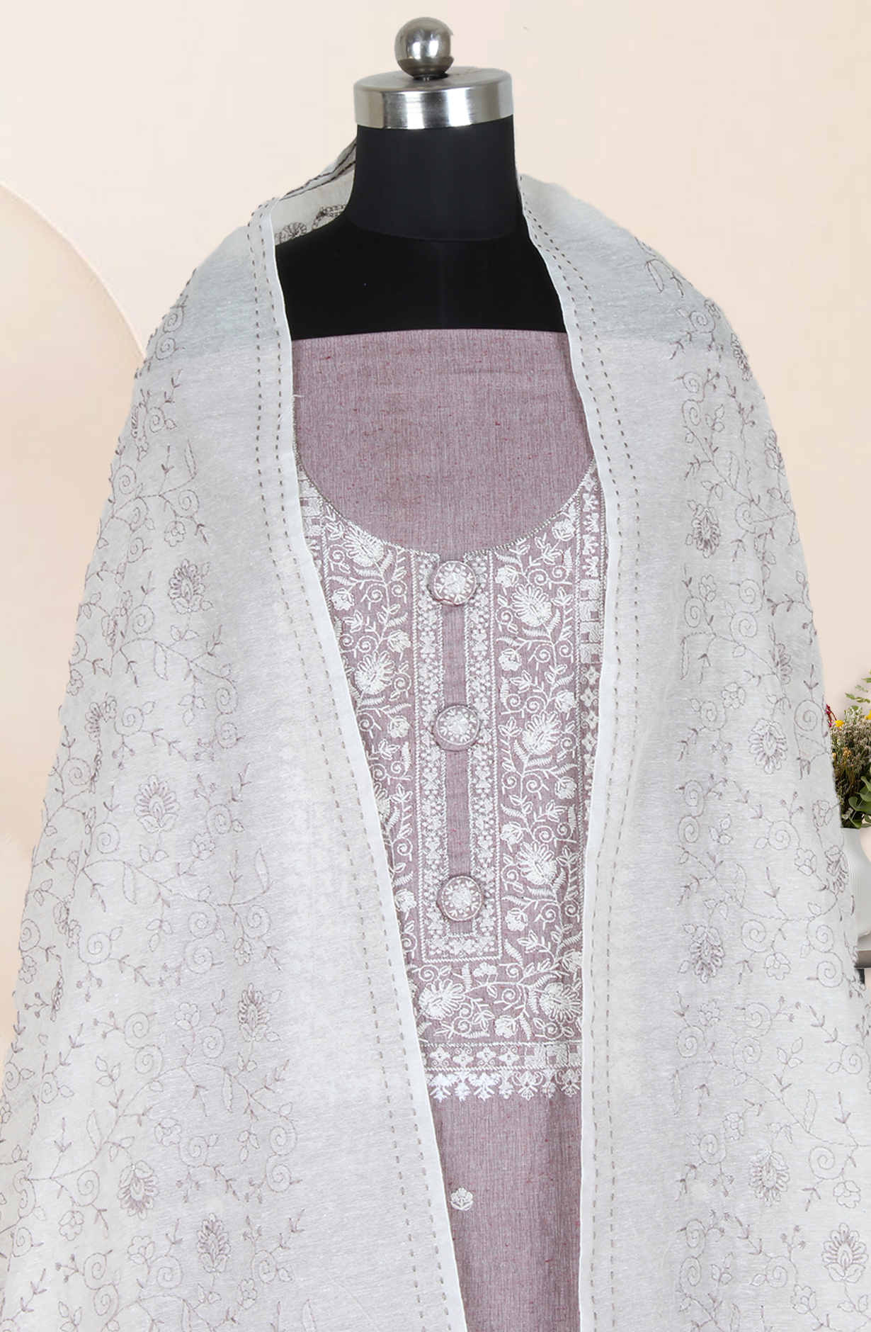 Mauve Cotton Unstitched Salwar Suit with Trendy Dupatta - 944-3874