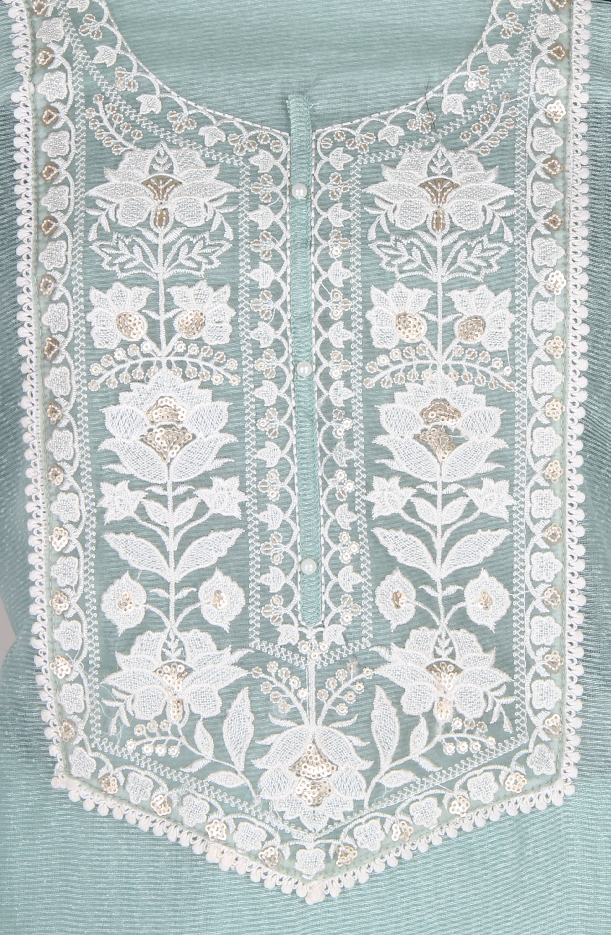 Sea Green Kota Unstitched Embroidery Suit with Dupatta - 944-3981B