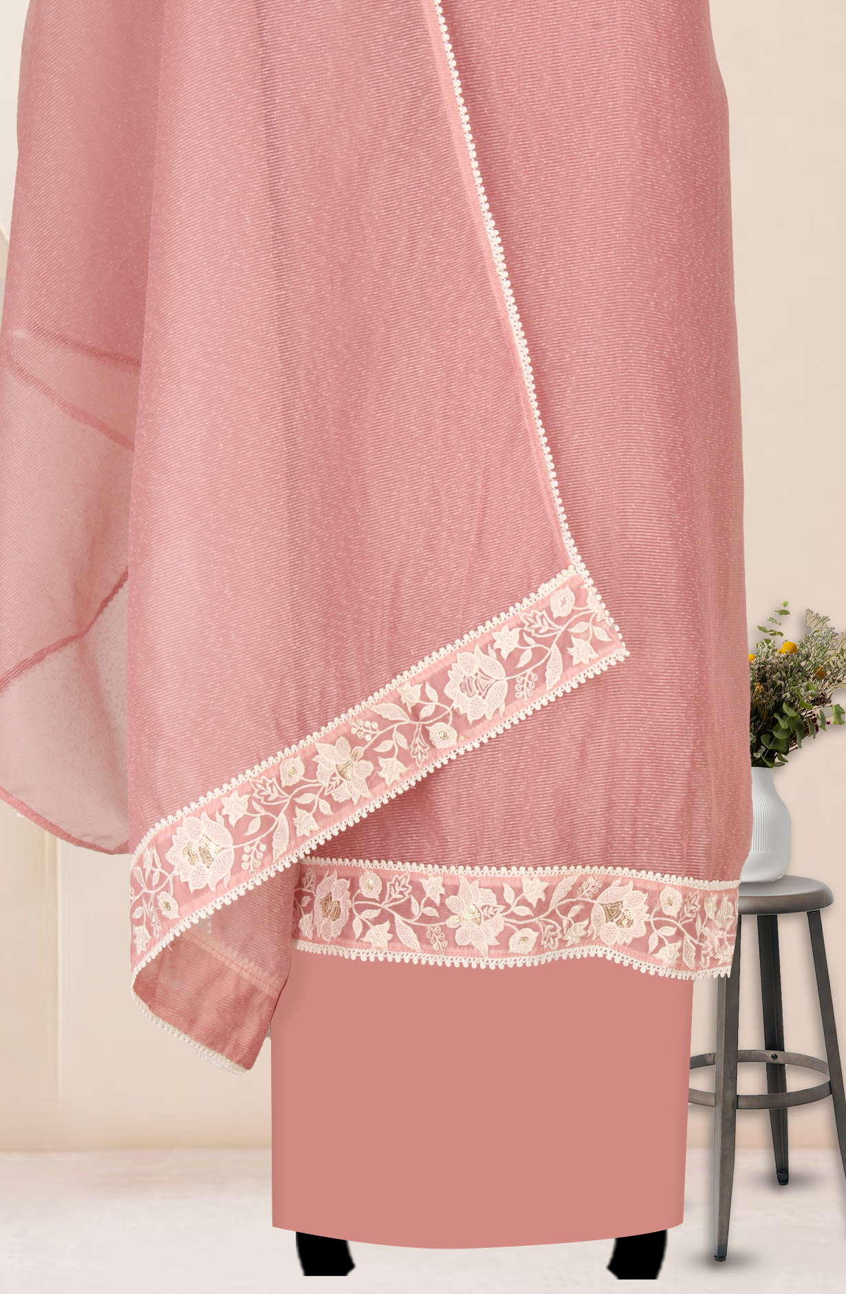 Pink Kota Unstitched Embroidery Suit with Dupatta - 944-3981C
