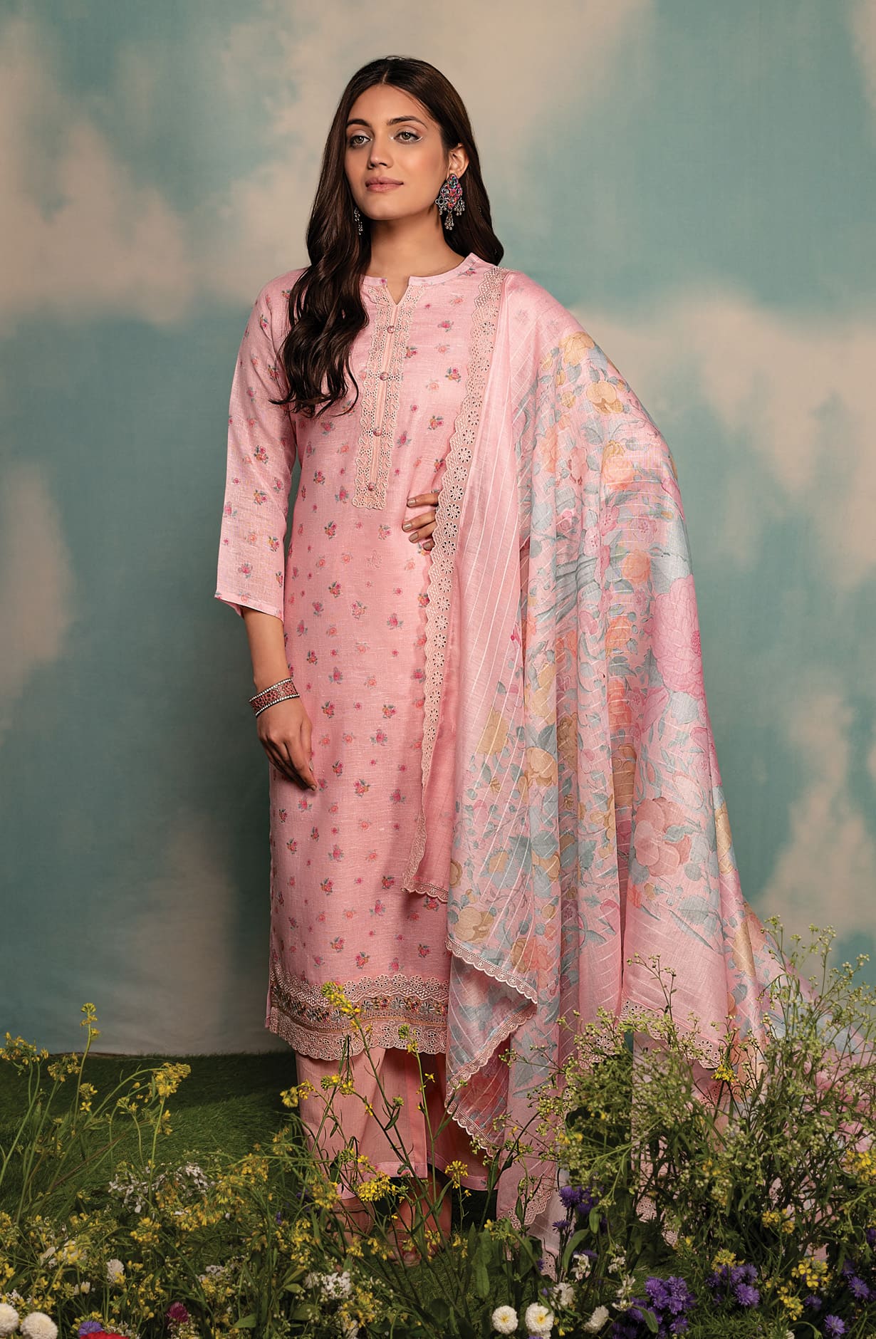Baby Pink Linen Exclusive Digital Printed with Embroidered Salwar Suit- DAI1734