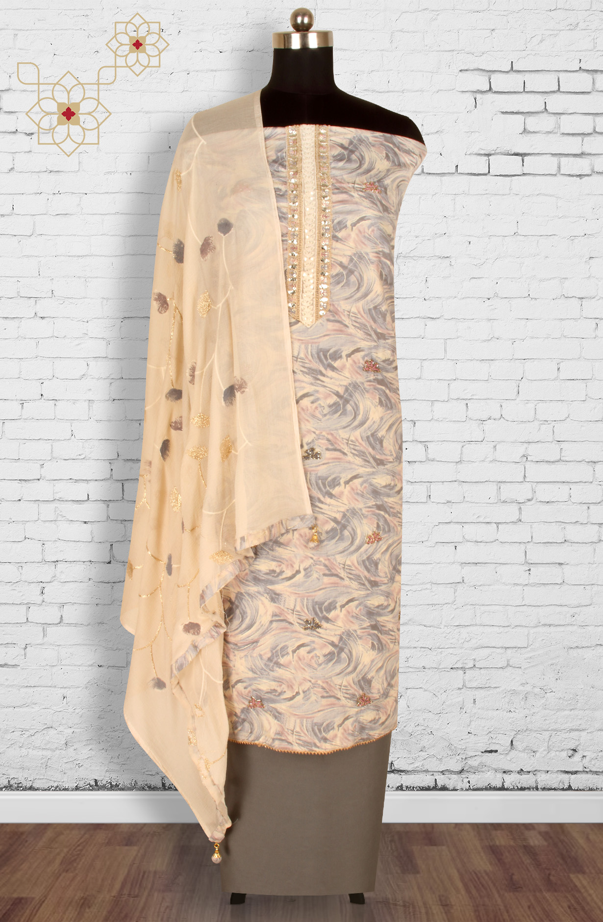 Grey Unstitched Printed Salwar Kameez with Chiffon Dupatta - 959-AWESOME