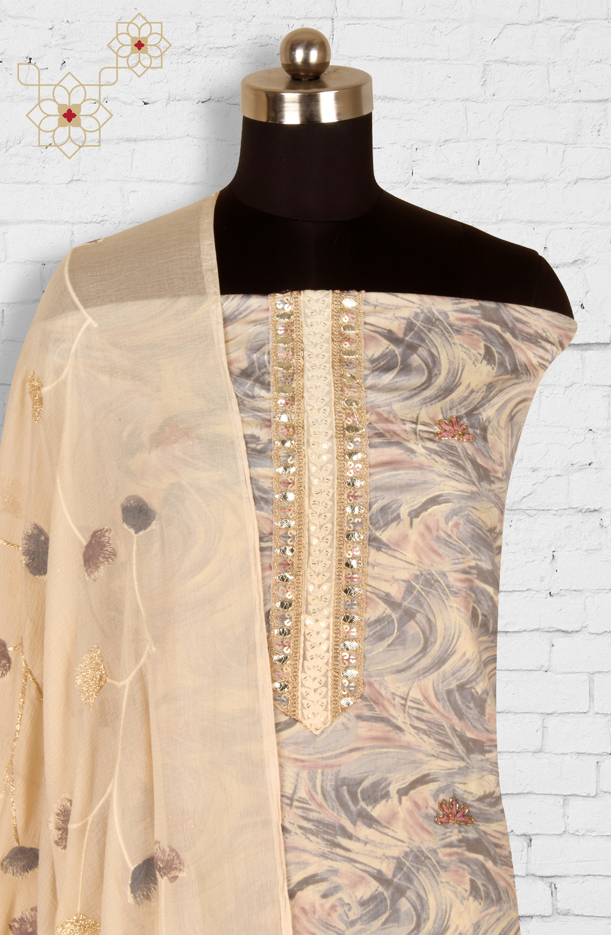 Grey Unstitched Printed Salwar Kameez with Chiffon Dupatta - 959-AWESOME