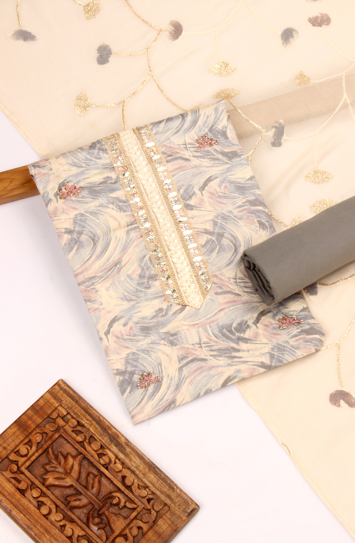 Grey Unstitched Printed Salwar Kameez with Chiffon Dupatta - 959-AWESOME