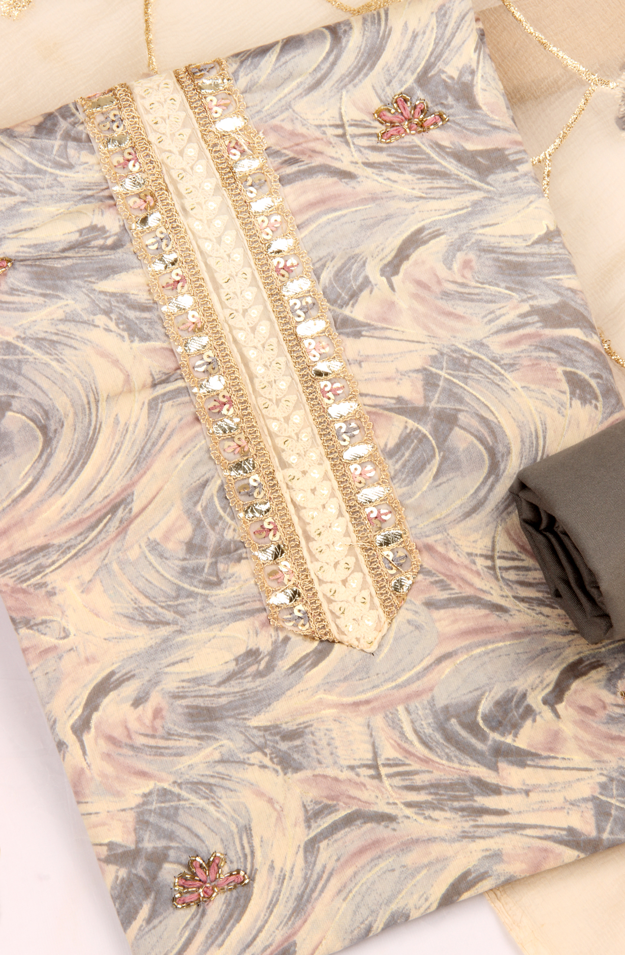 Grey Unstitched Printed Salwar Kameez with Chiffon Dupatta - 959-AWESOME