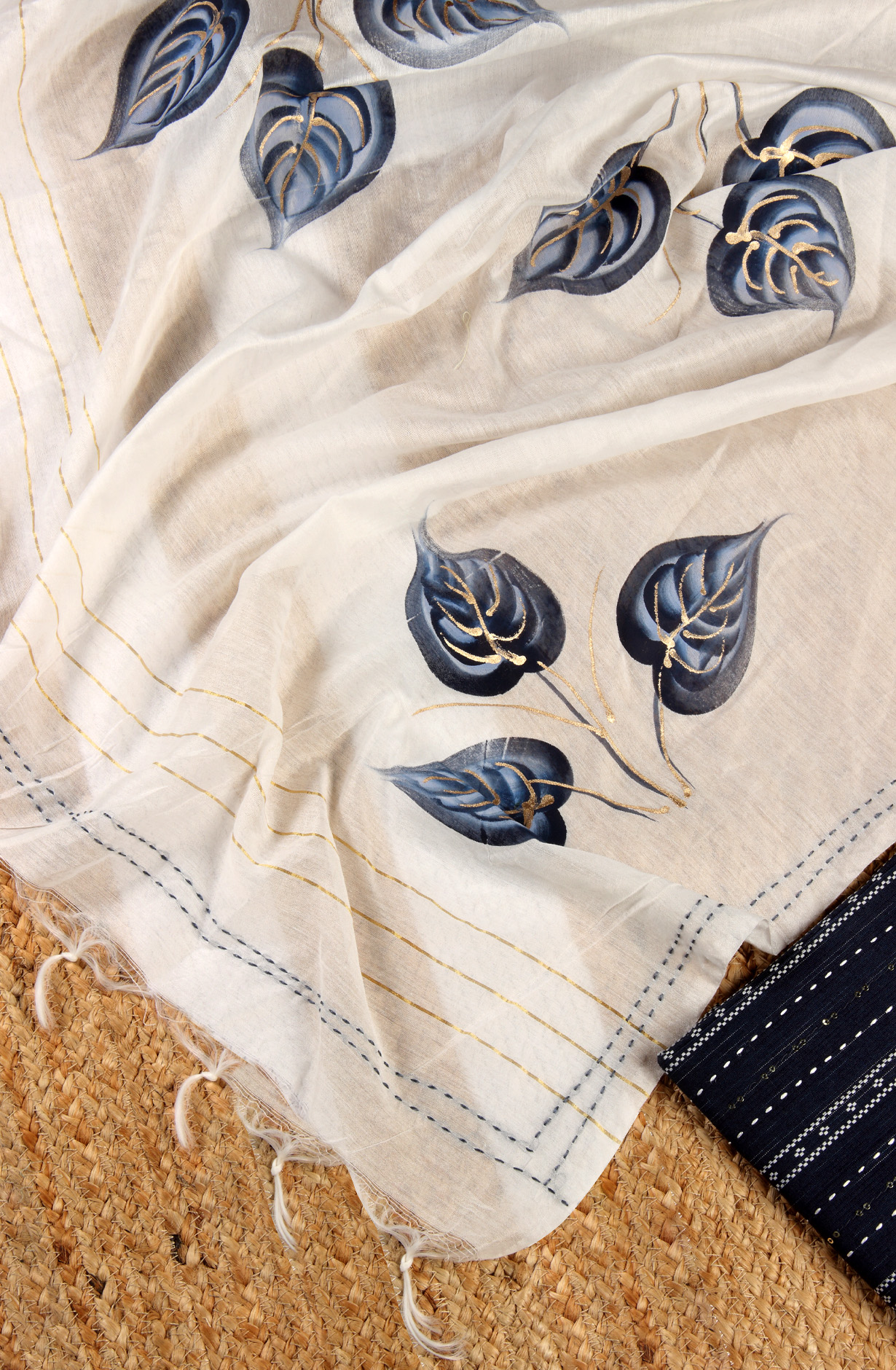 Blue Cotton Unstitched Salwar Suit with Chanderi Dupatta - 959-BLUE-1A