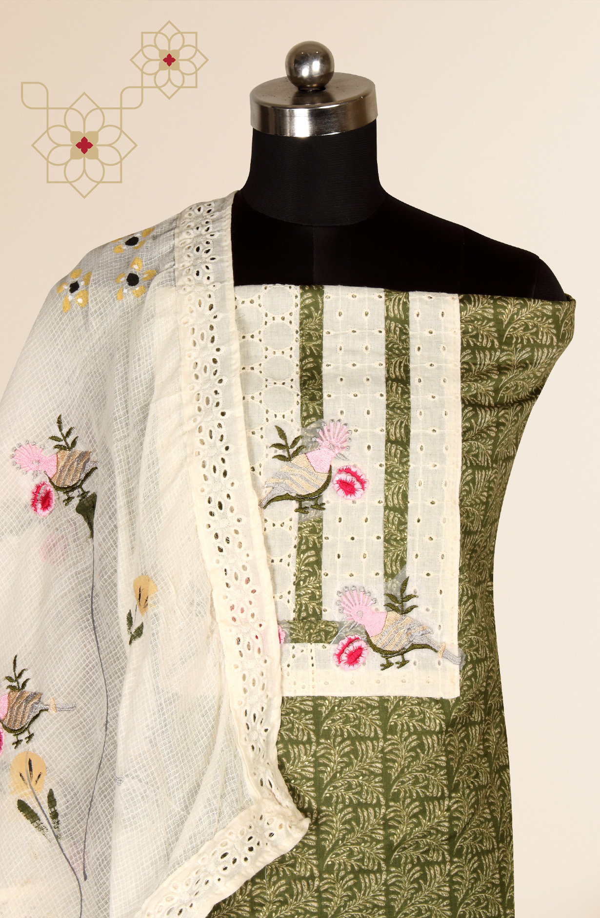 Green Cotton Salwar Kameez with Beautiful Dupatta - 959-EVA-1C