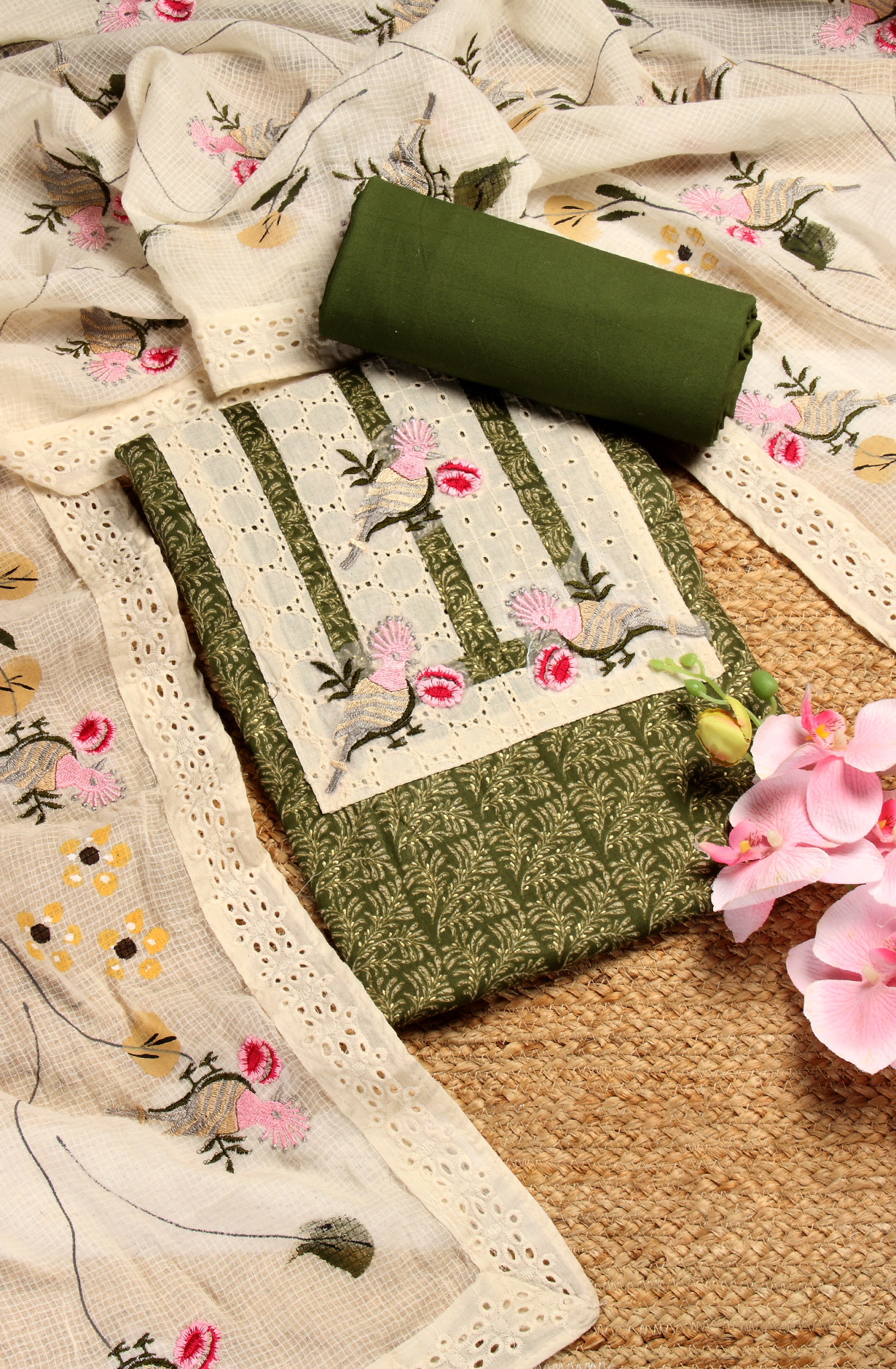 Green Cotton Salwar Kameez with Beautiful Dupatta - 959-EVA-1C