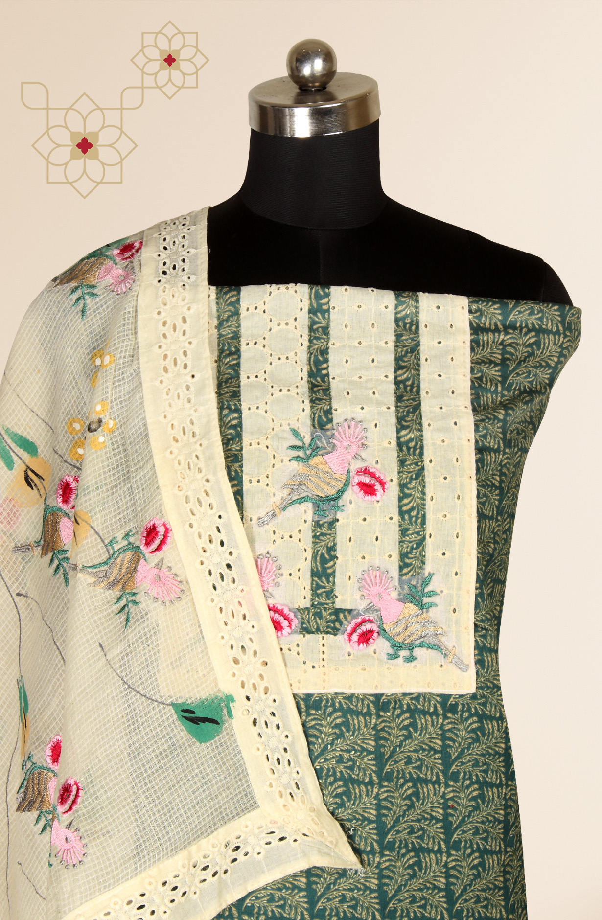 Bottle Green Cotton Salwar Kameez with Beautiful Dupatta - 959-EVA-1D