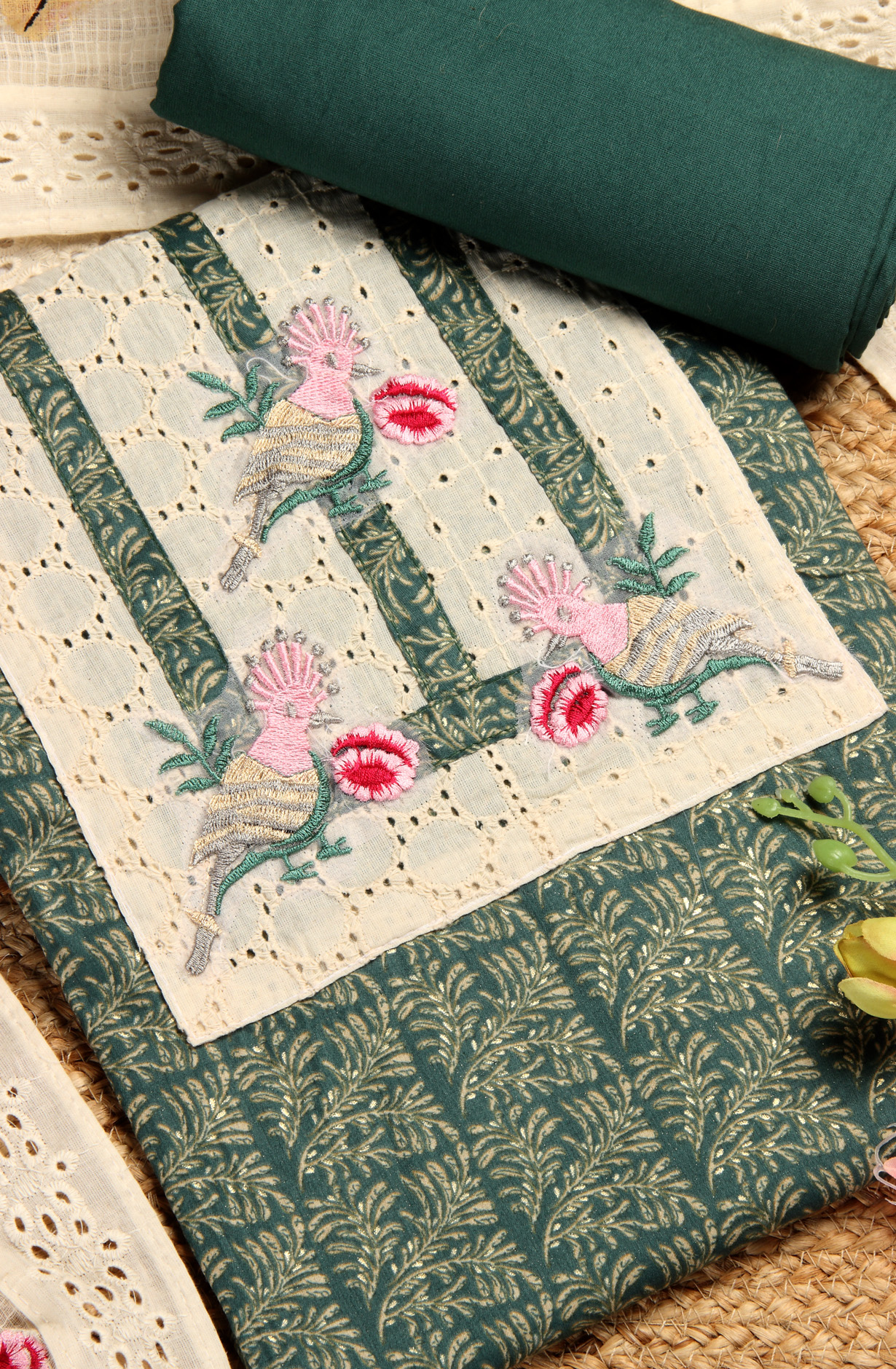 Bottle Green Cotton Salwar Kameez with Beautiful Dupatta - 959-EVA-1D