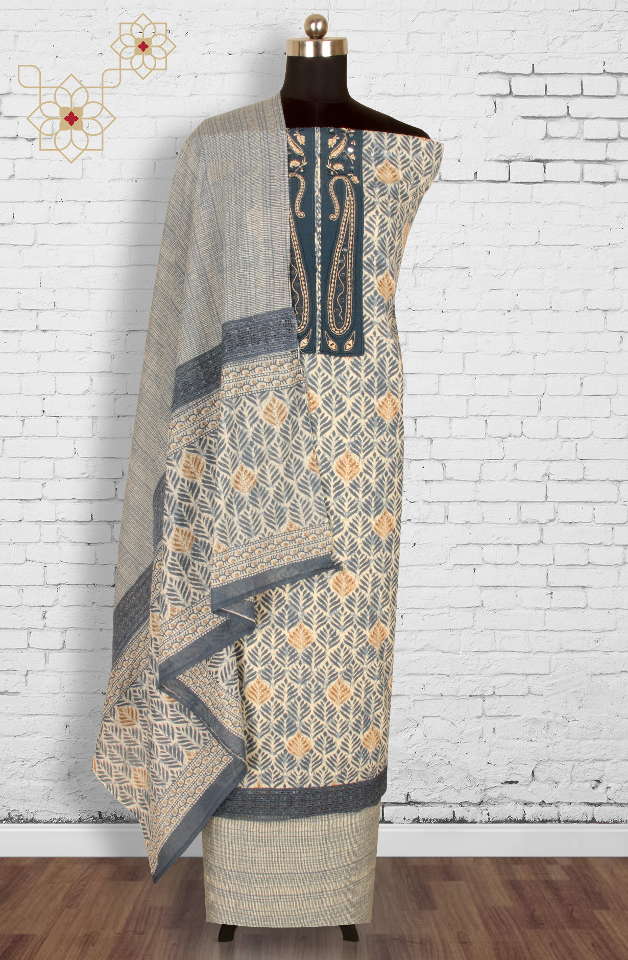 Multi-coloured Cotton Unstitched Salwar Suit with Dupatta - 959-GOLDKERI