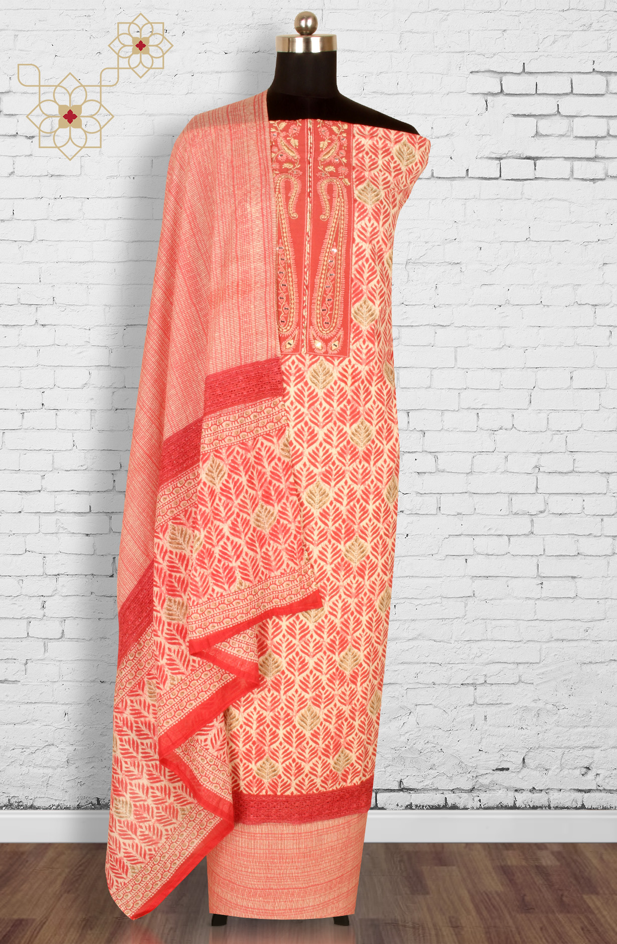 Multi-coloured Cotton Unstitched Salwar Suit with Dupatta - 959-GOLDKERI-A