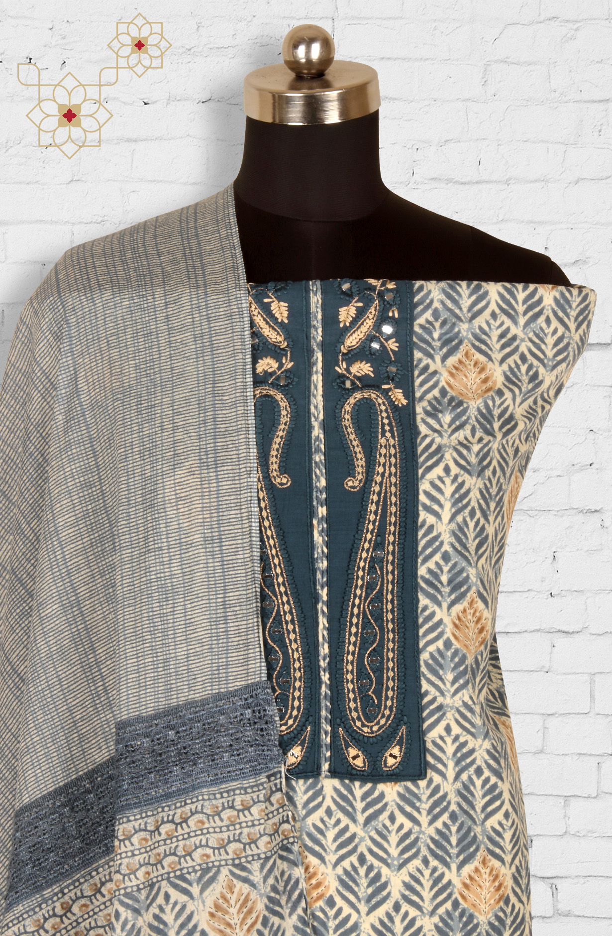 Multi-coloured Cotton Unstitched Salwar Suit with Dupatta - 959-GOLDKERI