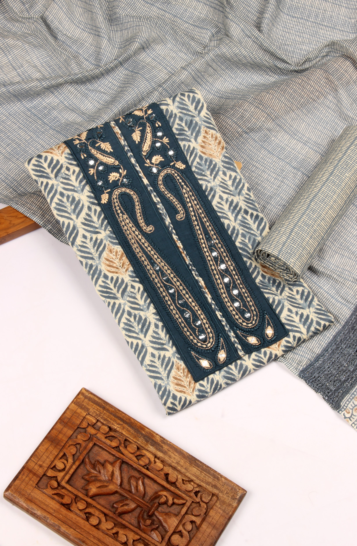 Multi-coloured Cotton Unstitched Salwar Suit with Dupatta - 959-GOLDKERI