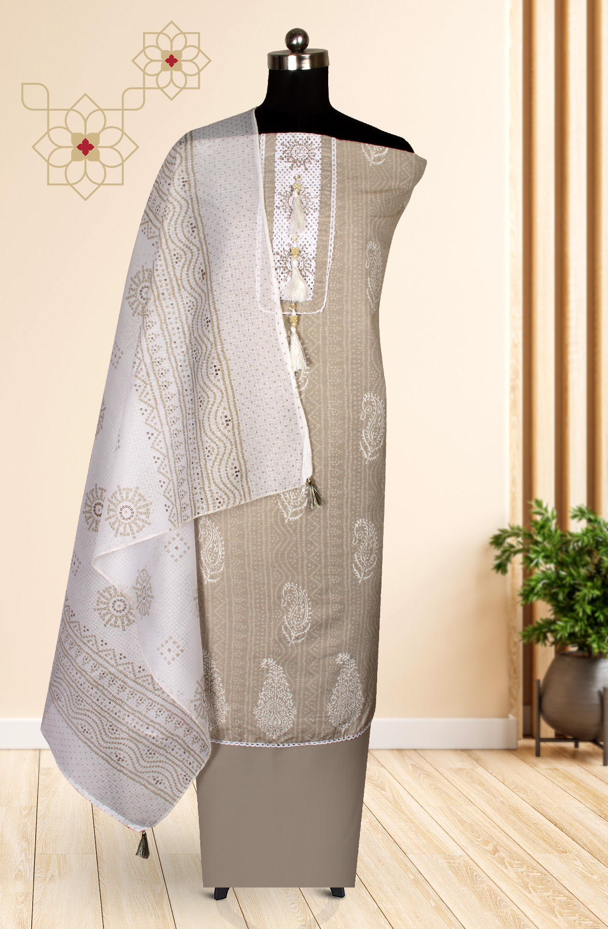Grey Cotton Lace Work Salwar Suit with Beautiful Dupatta - 959-GRAY