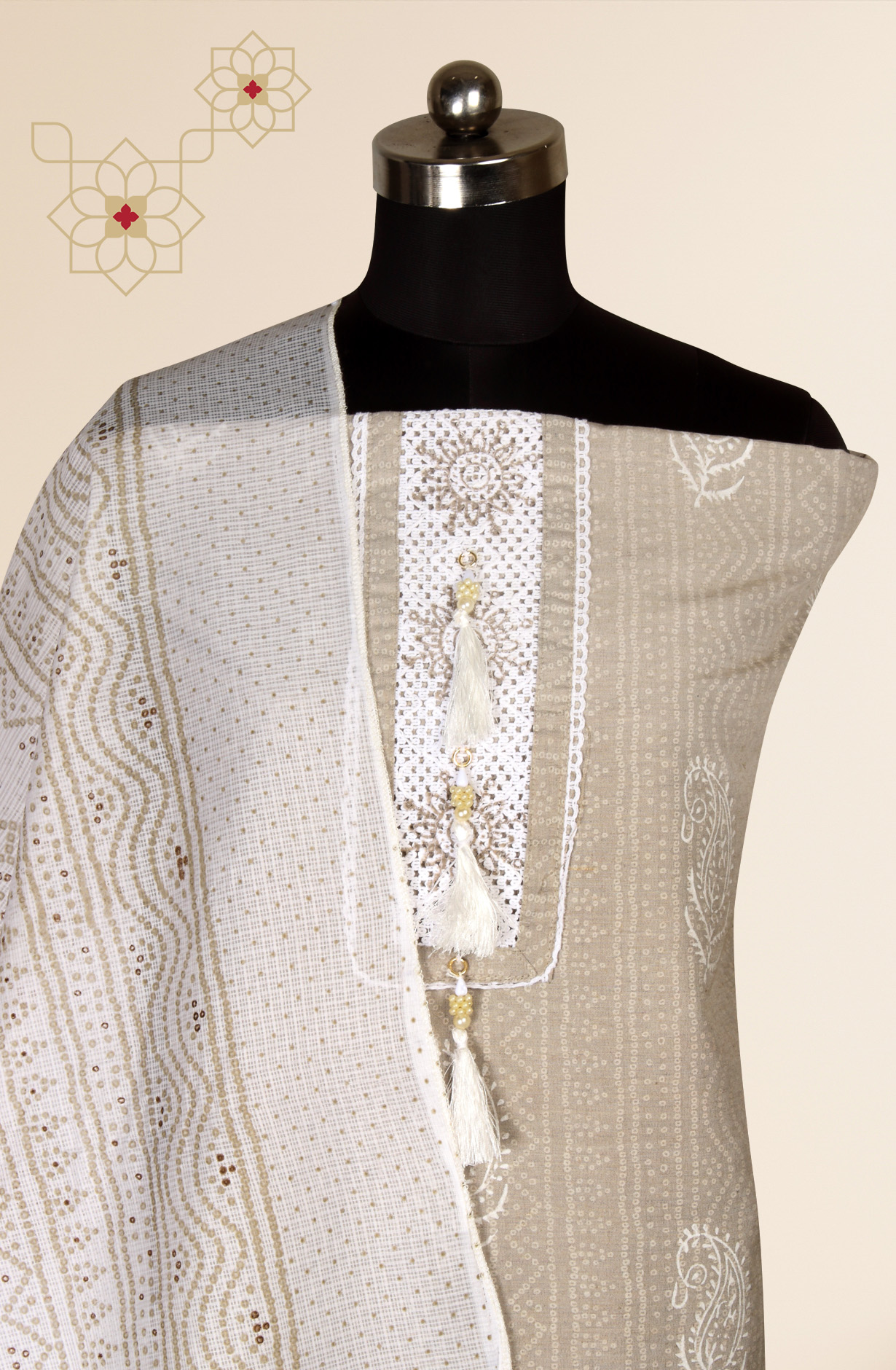 Grey Cotton Lace Work Salwar Suit with Beautiful Dupatta - 959-GRAY