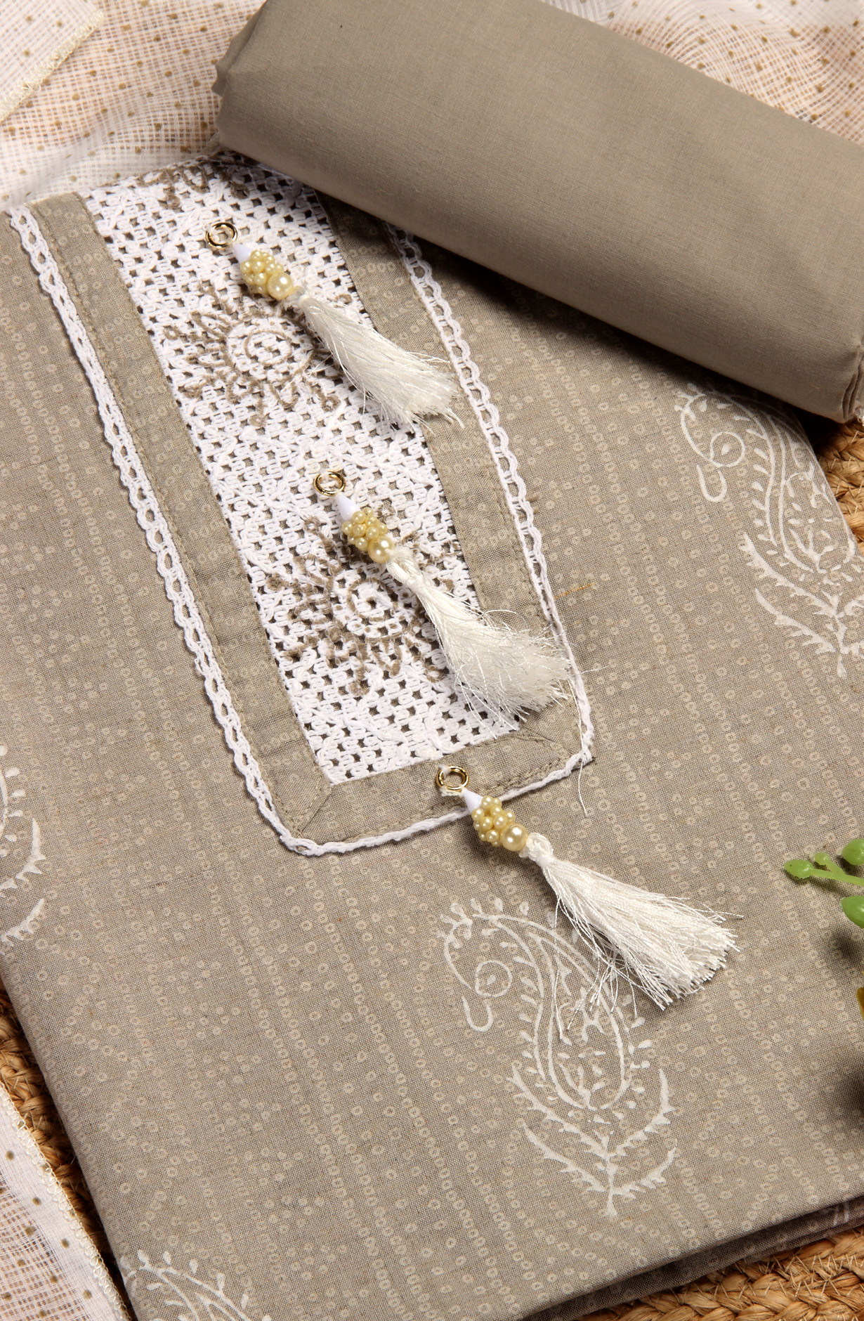 Grey Cotton Lace Work Salwar Suit with Beautiful Dupatta - 959-GRAY