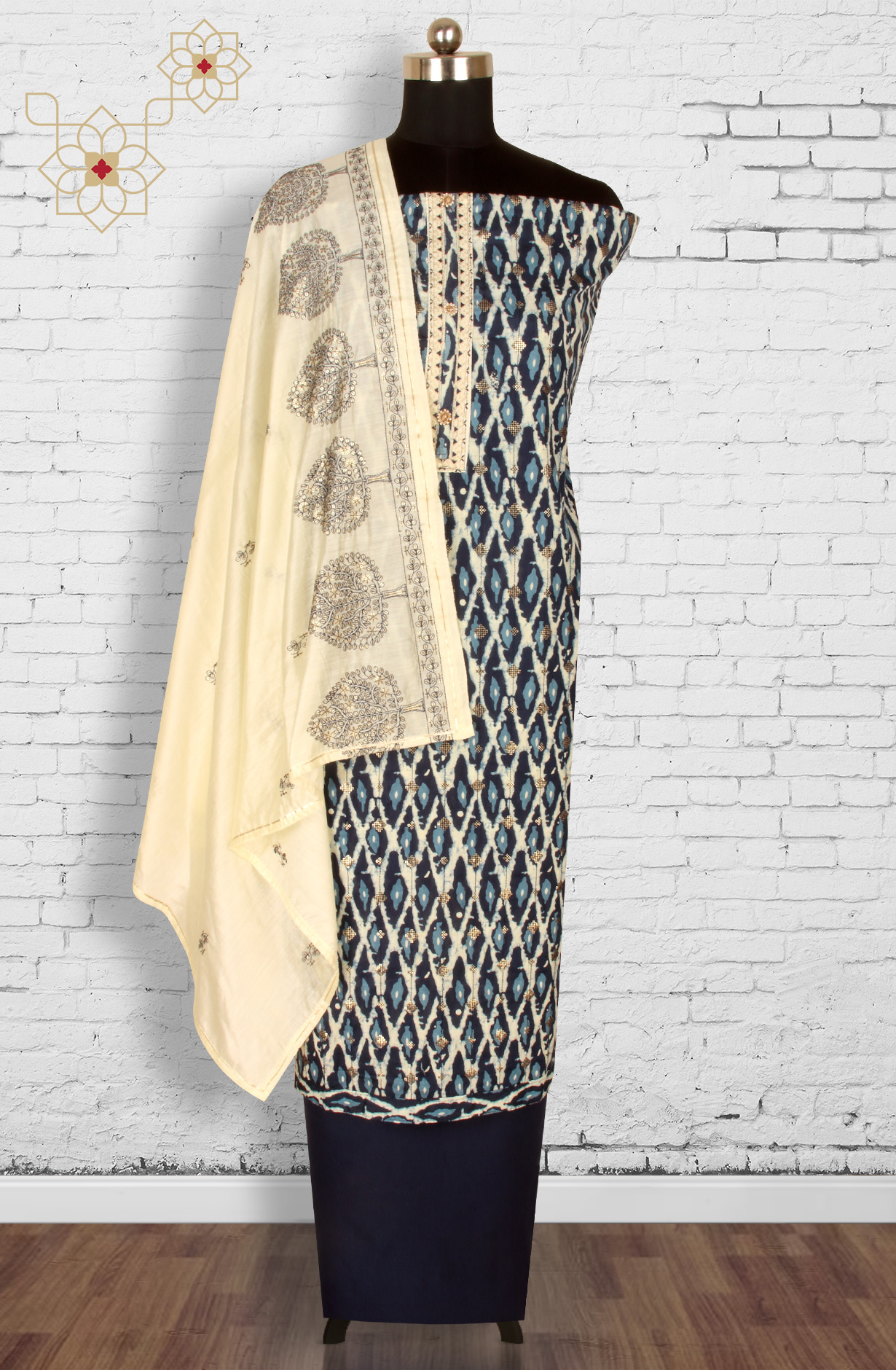 Blue Cotton Unstitched Salwar Suit with Chanderi Dupatta - 959-KABIRA-6A