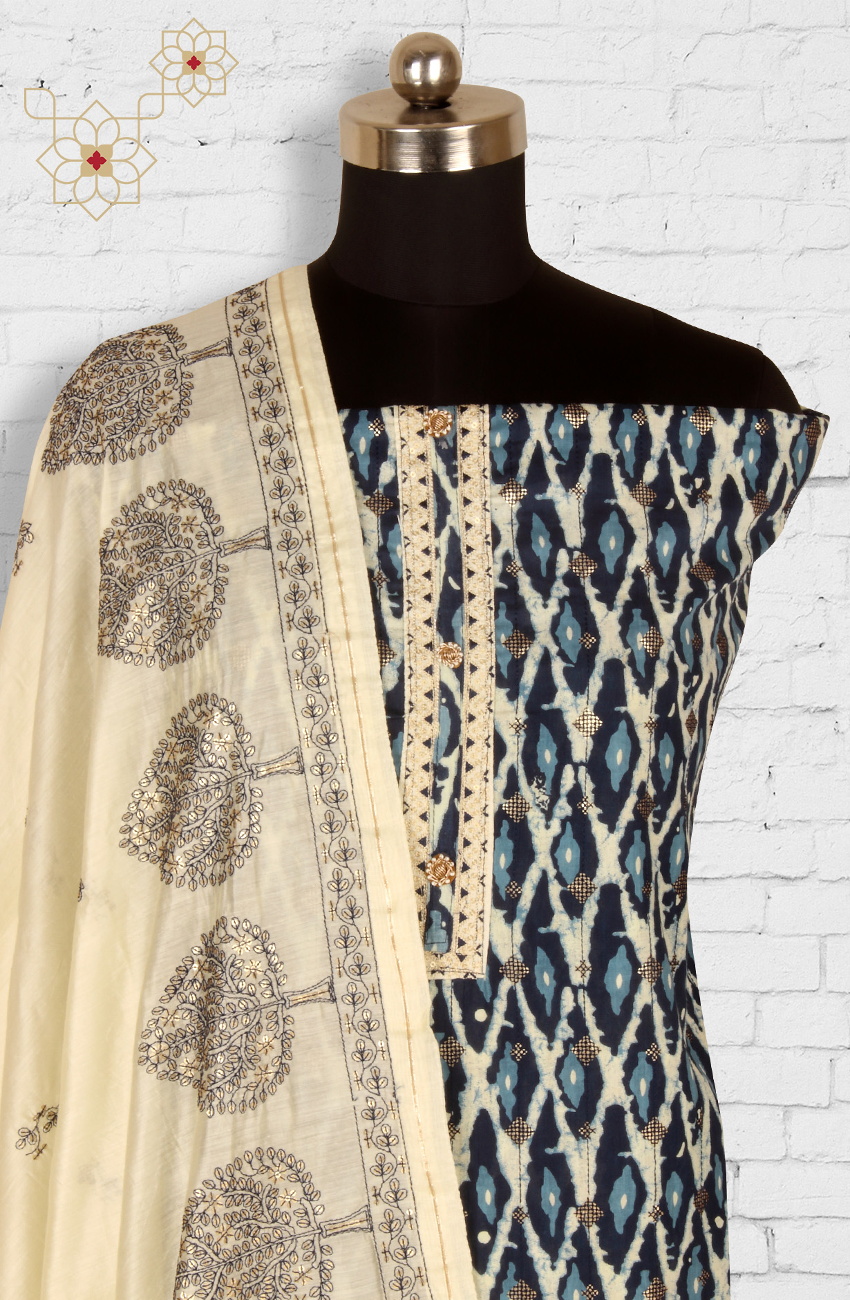 Blue Cotton Unstitched Salwar Suit with Chanderi Dupatta - 959-KABIRA-6A