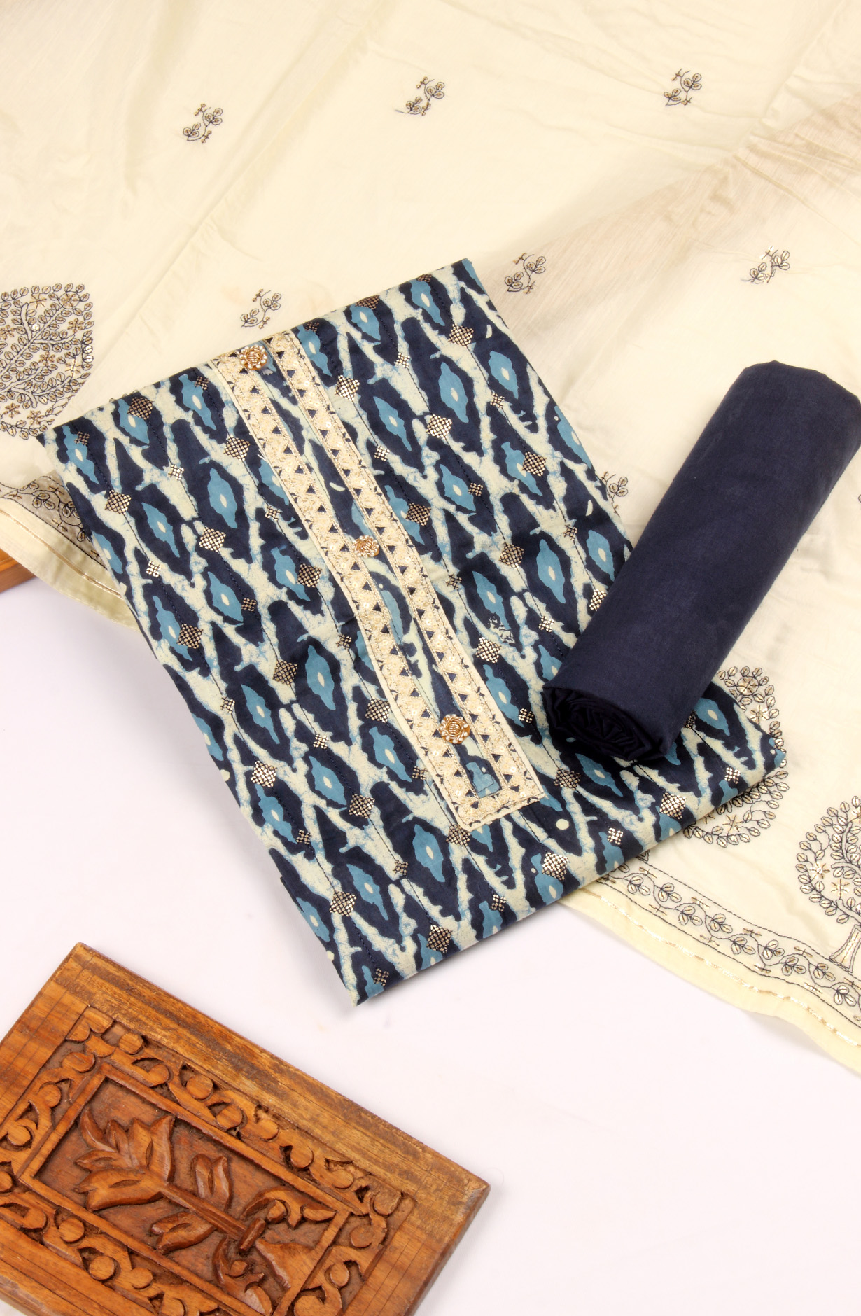 Blue Cotton Unstitched Salwar Suit with Chanderi Dupatta - 959-KABIRA-6A