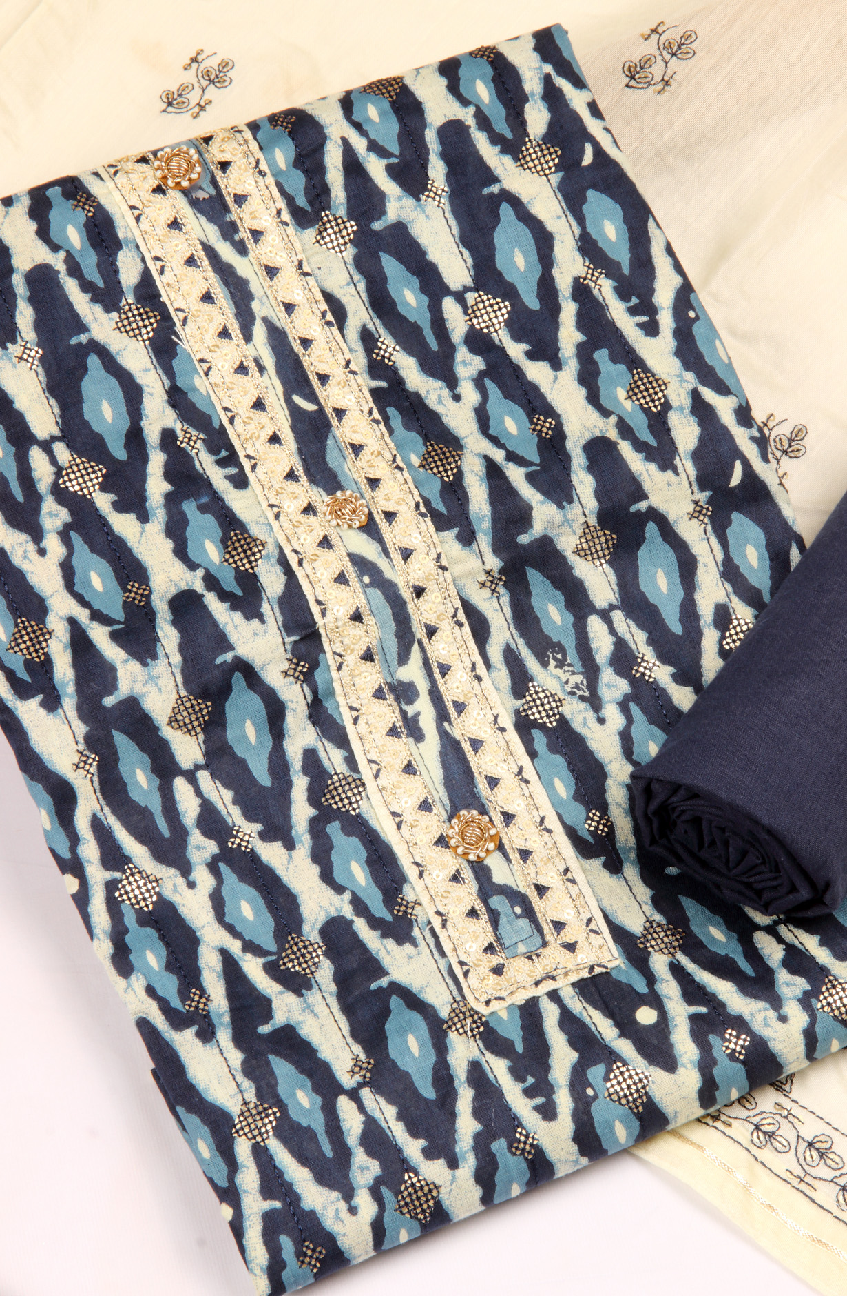 Blue Cotton Unstitched Salwar Suit with Chanderi Dupatta - 959-KABIRA-6A