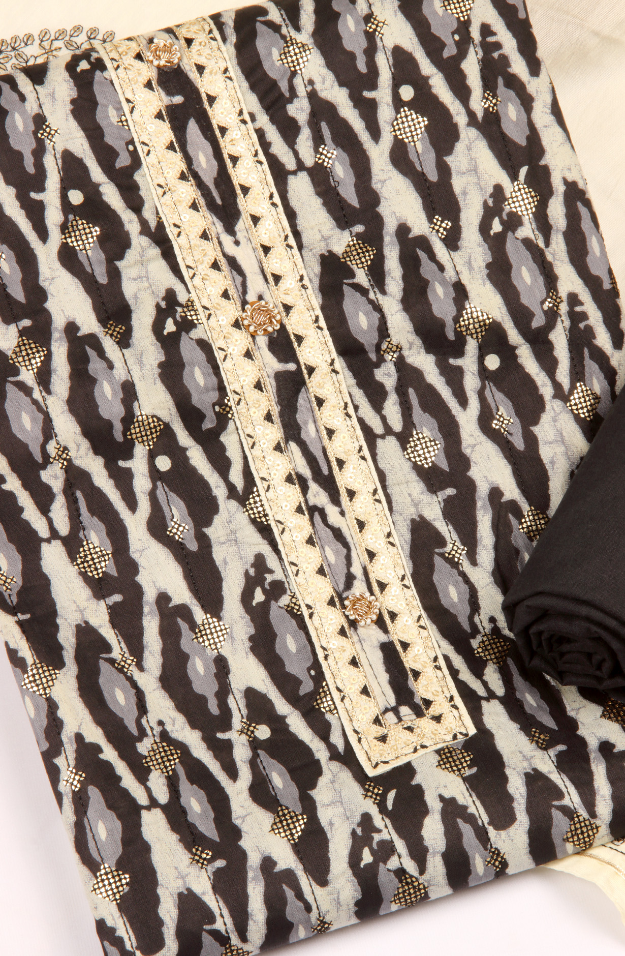 Black Cotton Unstitched Salwar Suit with Chanderi Dupatta - 959-KABIRA-6C