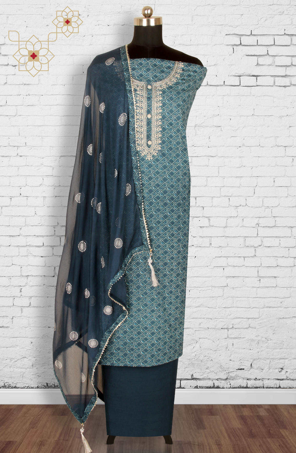 Blue Modal Unstitched Salwar Suit with Kota Dupatta - 959-KASTURI