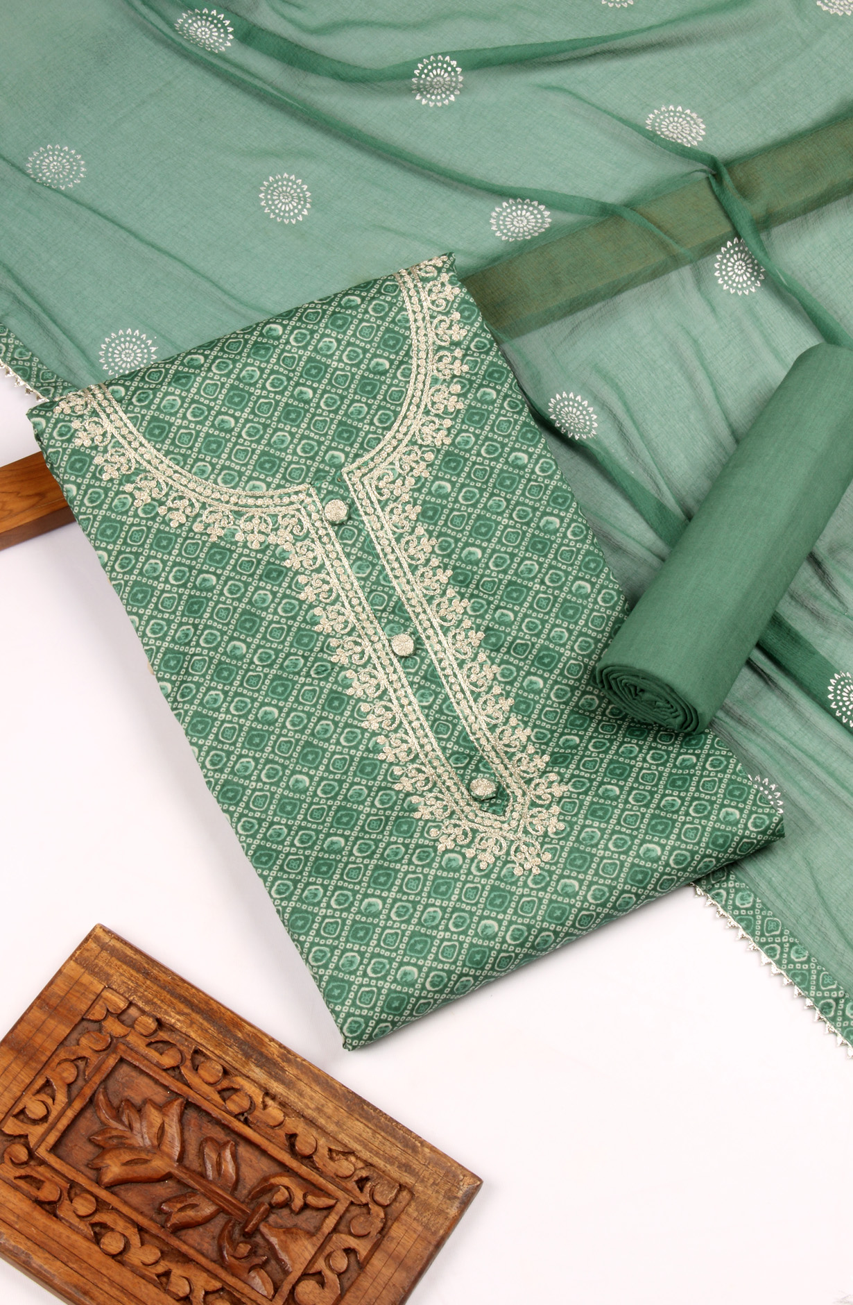 Green Modal Unstitched Salwar Suit with Kota Dupatta - 959-KASTURI-A
