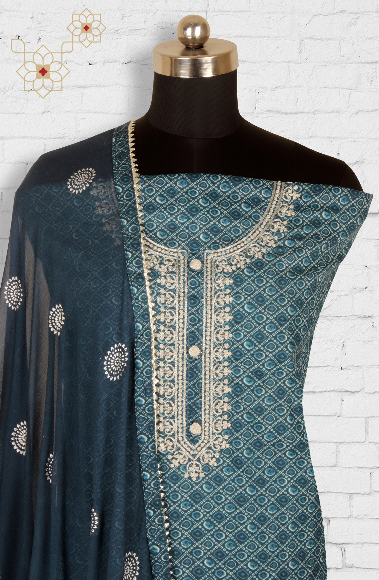 Blue Modal Unstitched Salwar Suit with Kota Dupatta - 959-KASTURI