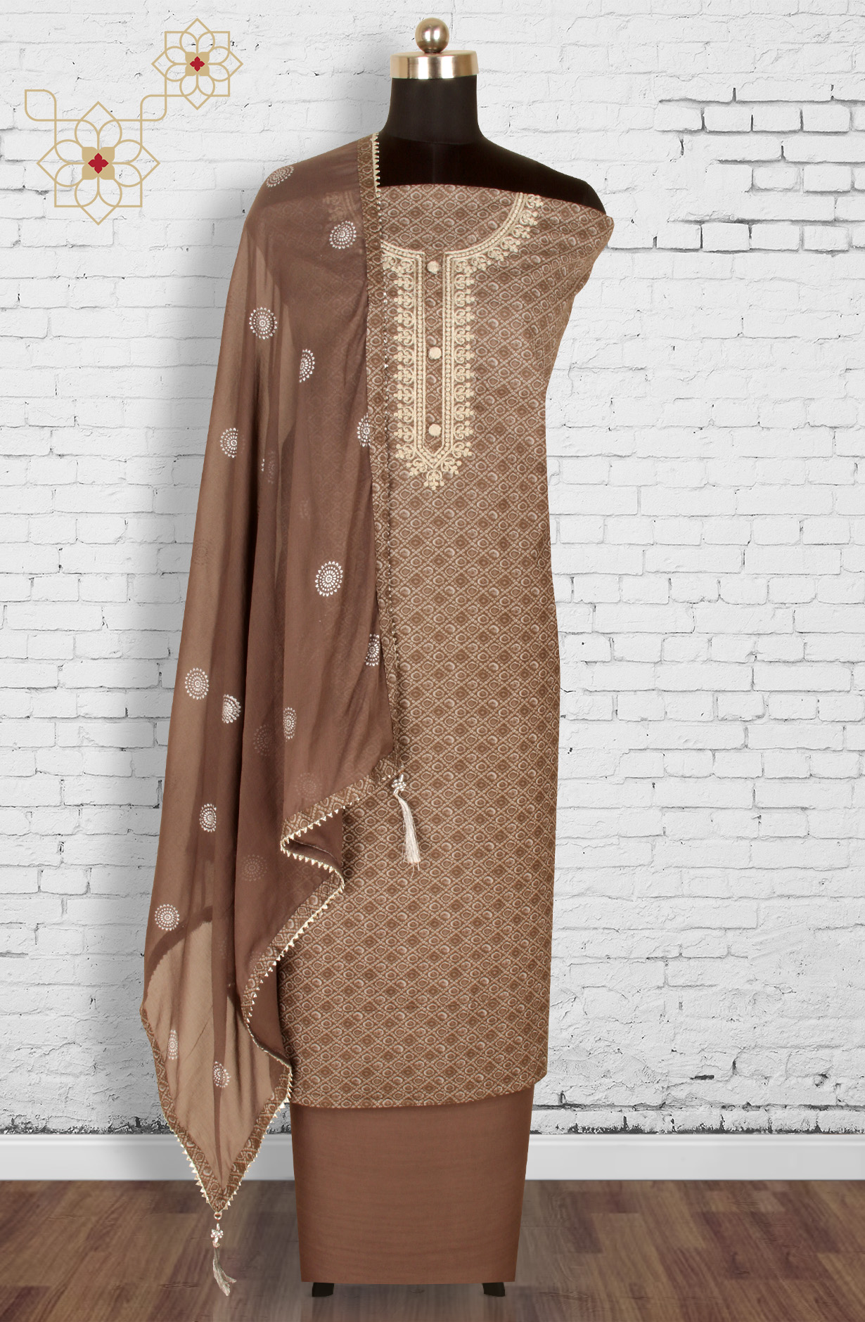 Grey Modal Unstitched Salwar Suit with Kota Dupatta - 959-KASTURI-B