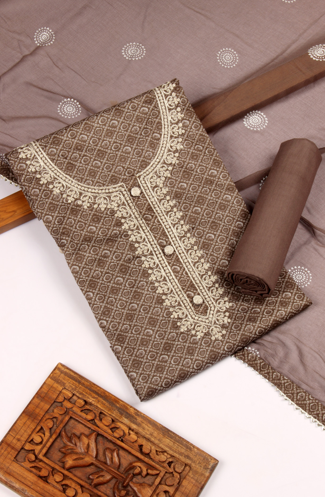 Grey Modal Unstitched Salwar Suit with Kota Dupatta - 959-KASTURI-B