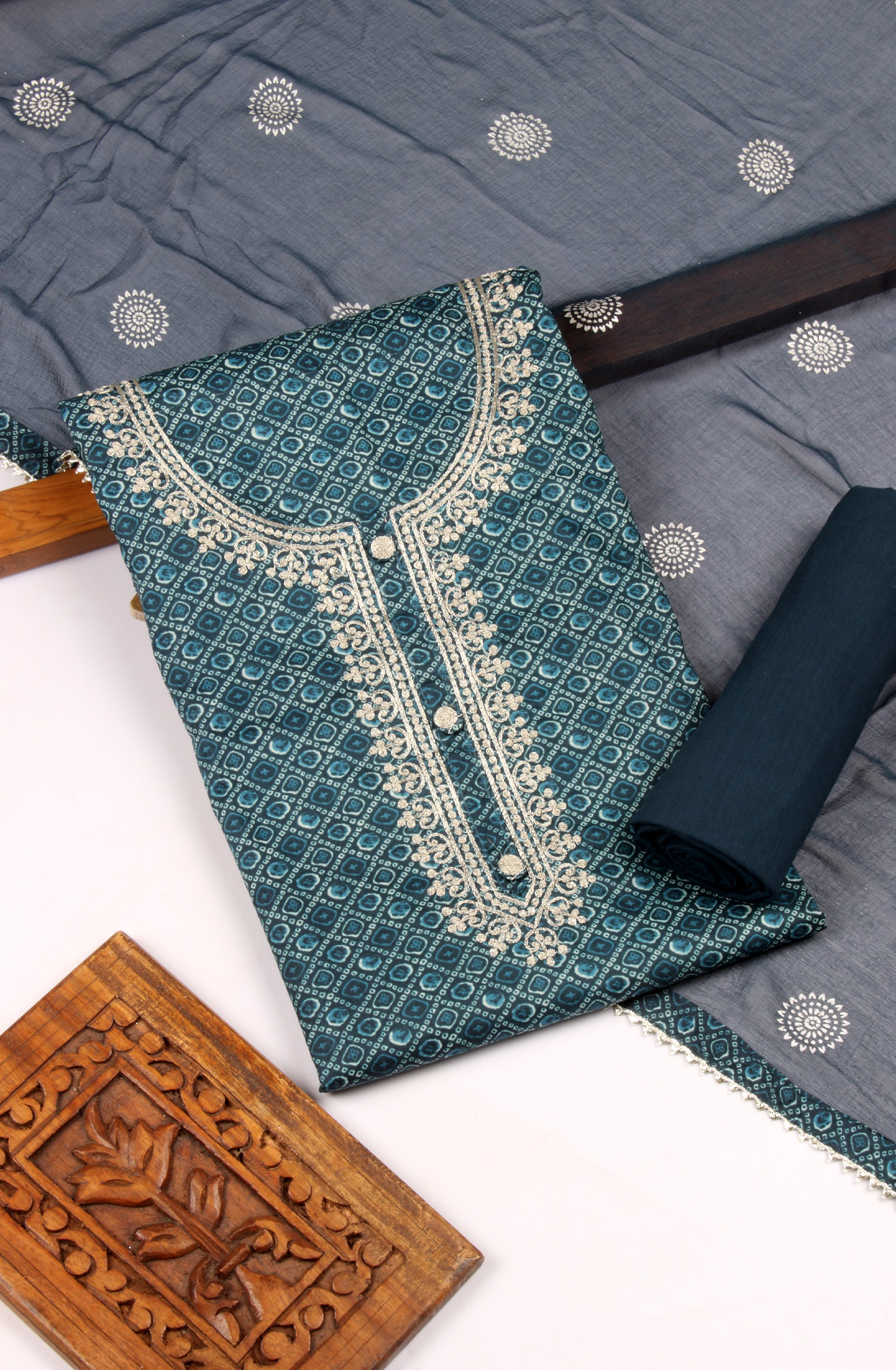 Blue Modal Unstitched Salwar Suit with Kota Dupatta - 959-KASTURI