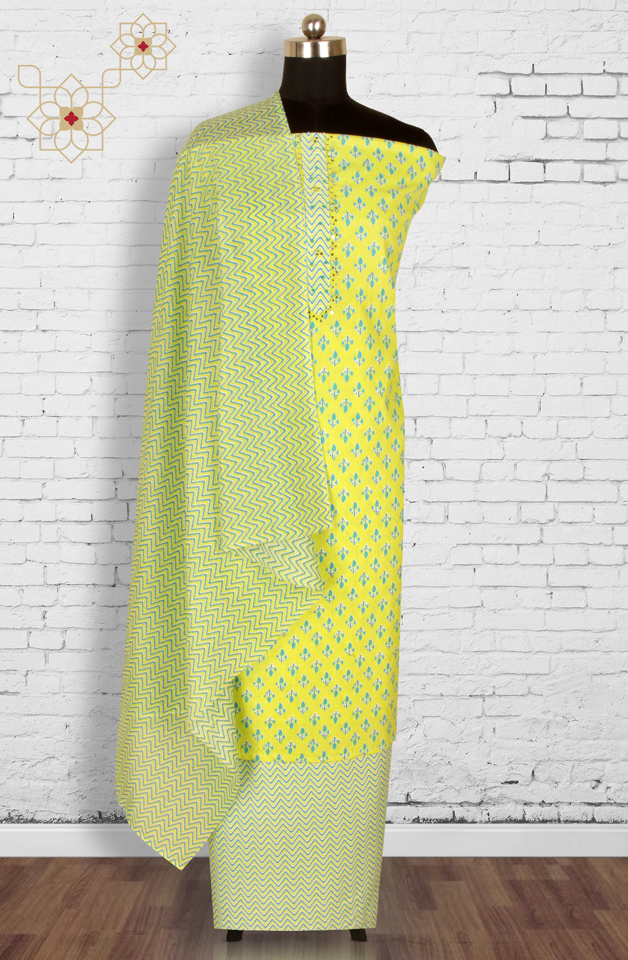 Lime Cotton Unstitched Salwar Suit with Dupatta - 959-PARROT