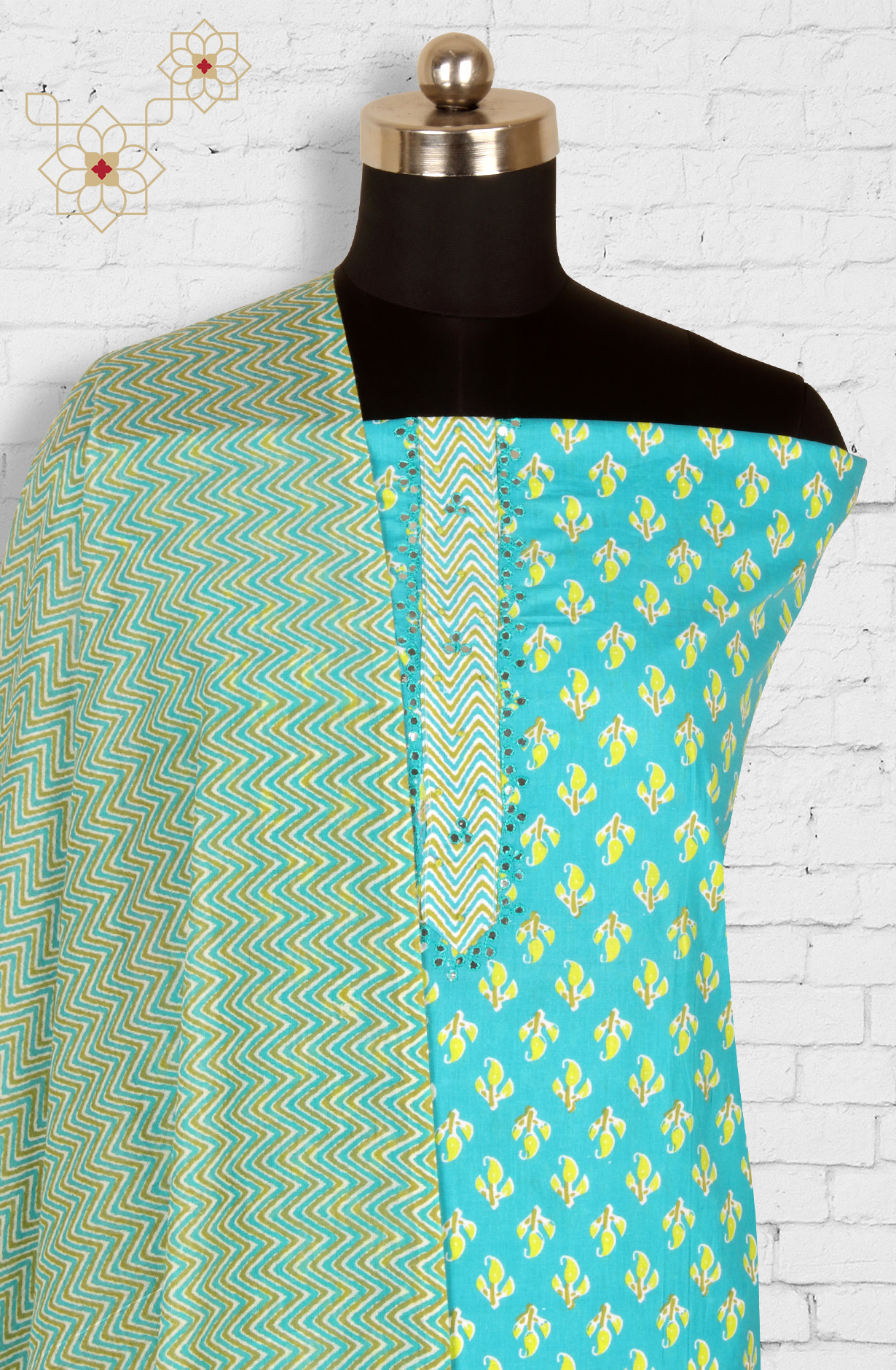 Firozi Cotton Unstitched Salwar Suit with Dupatta - 959-PARROT-A