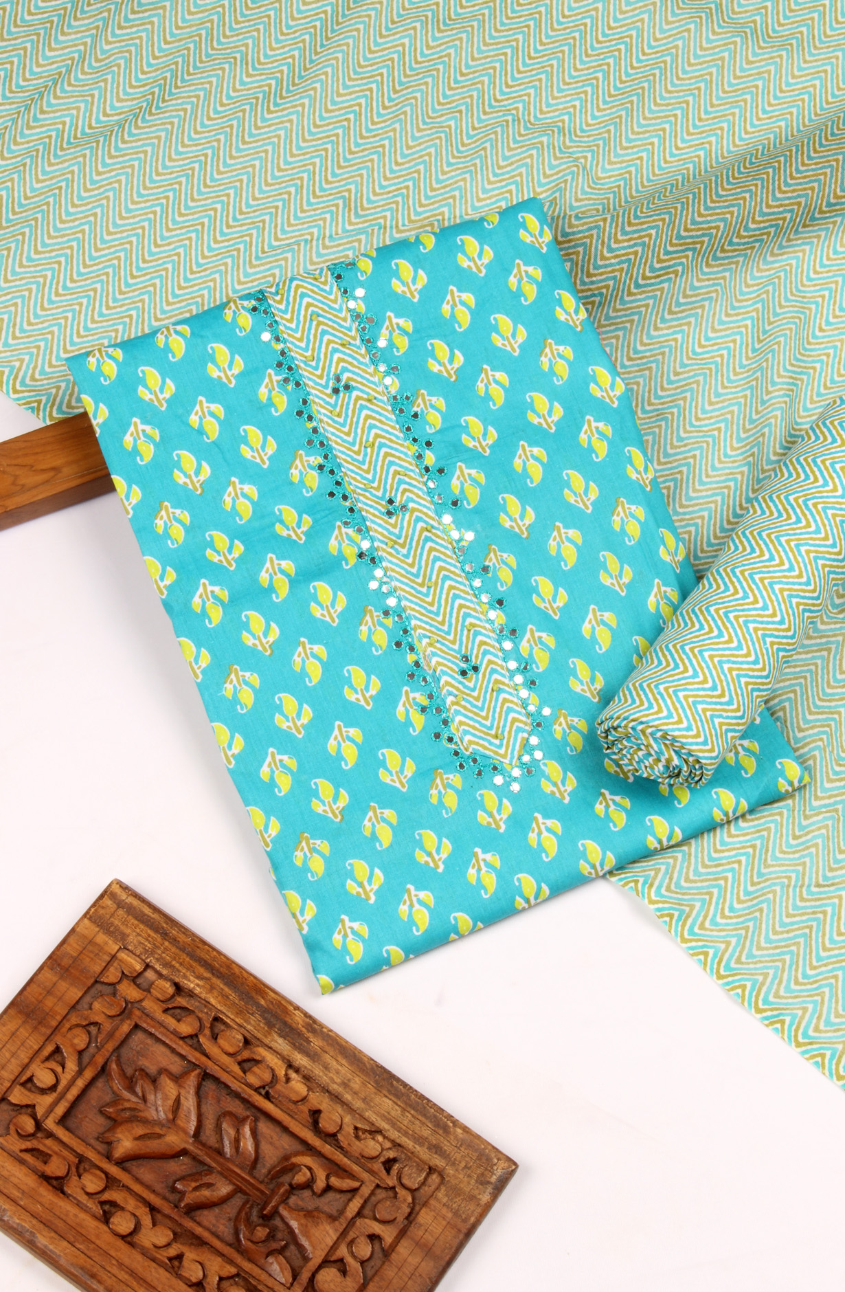 Firozi Cotton Unstitched Salwar Suit with Dupatta - 959-PARROT-A