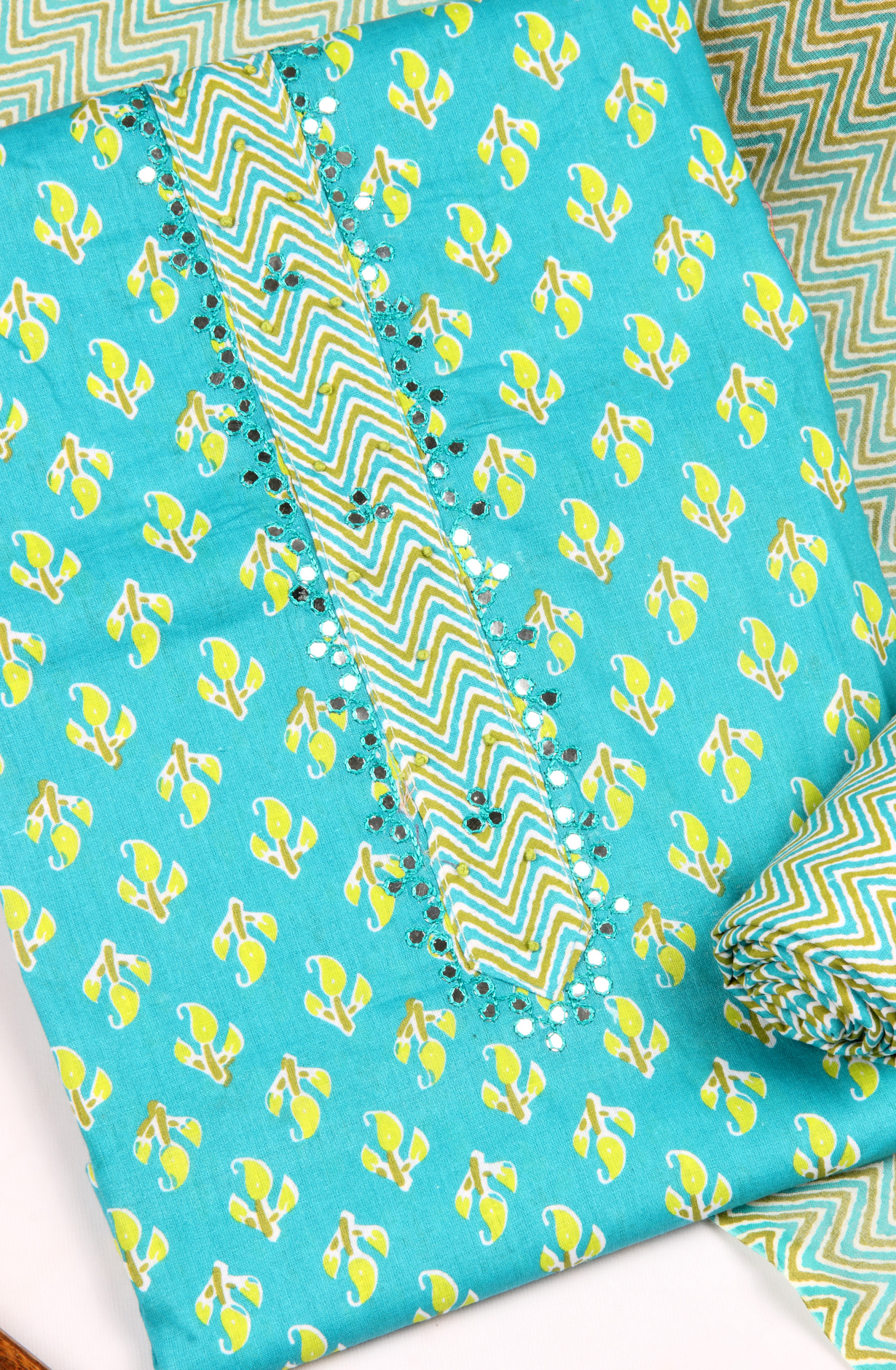 Firozi Cotton Unstitched Salwar Suit with Dupatta - 959-PARROT-A