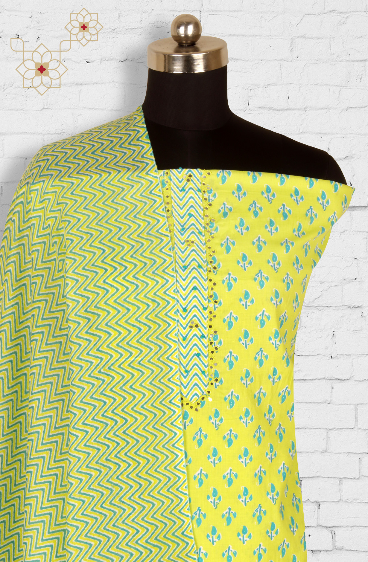 Lime Cotton Unstitched Salwar Suit with Dupatta - 959-PARROT