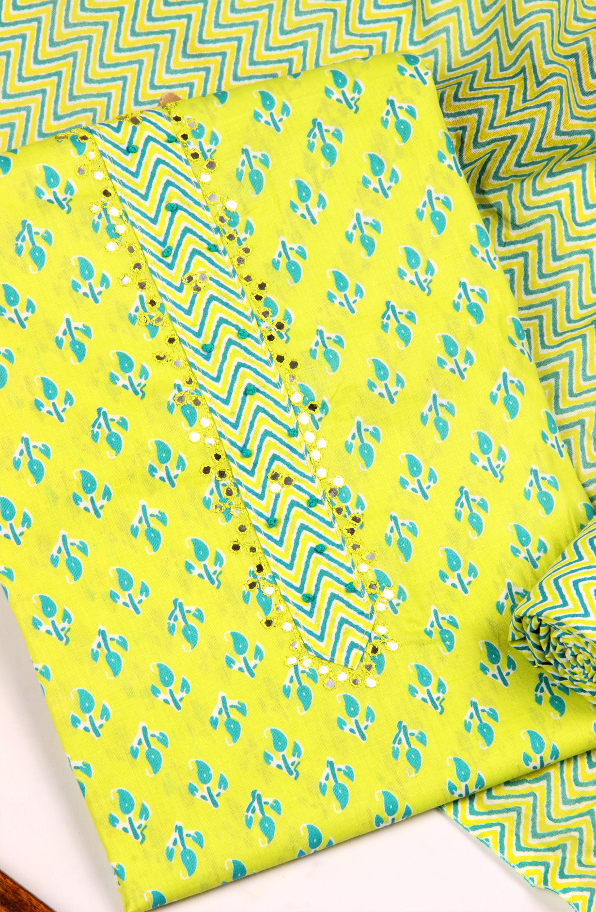 Lime Cotton Unstitched Salwar Suit with Dupatta - 959-PARROT