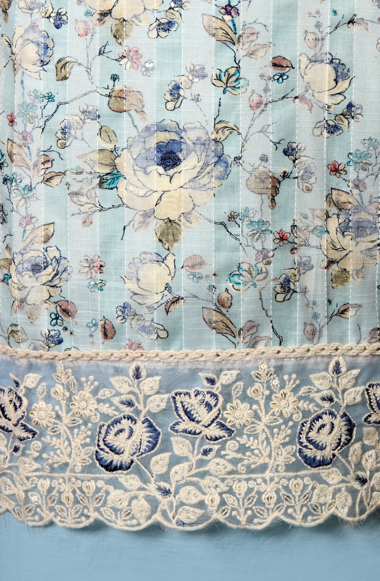 Pastel Blue Cotton Printed Salwar Kameez with Kota Dupatta - 959-POONAM-A