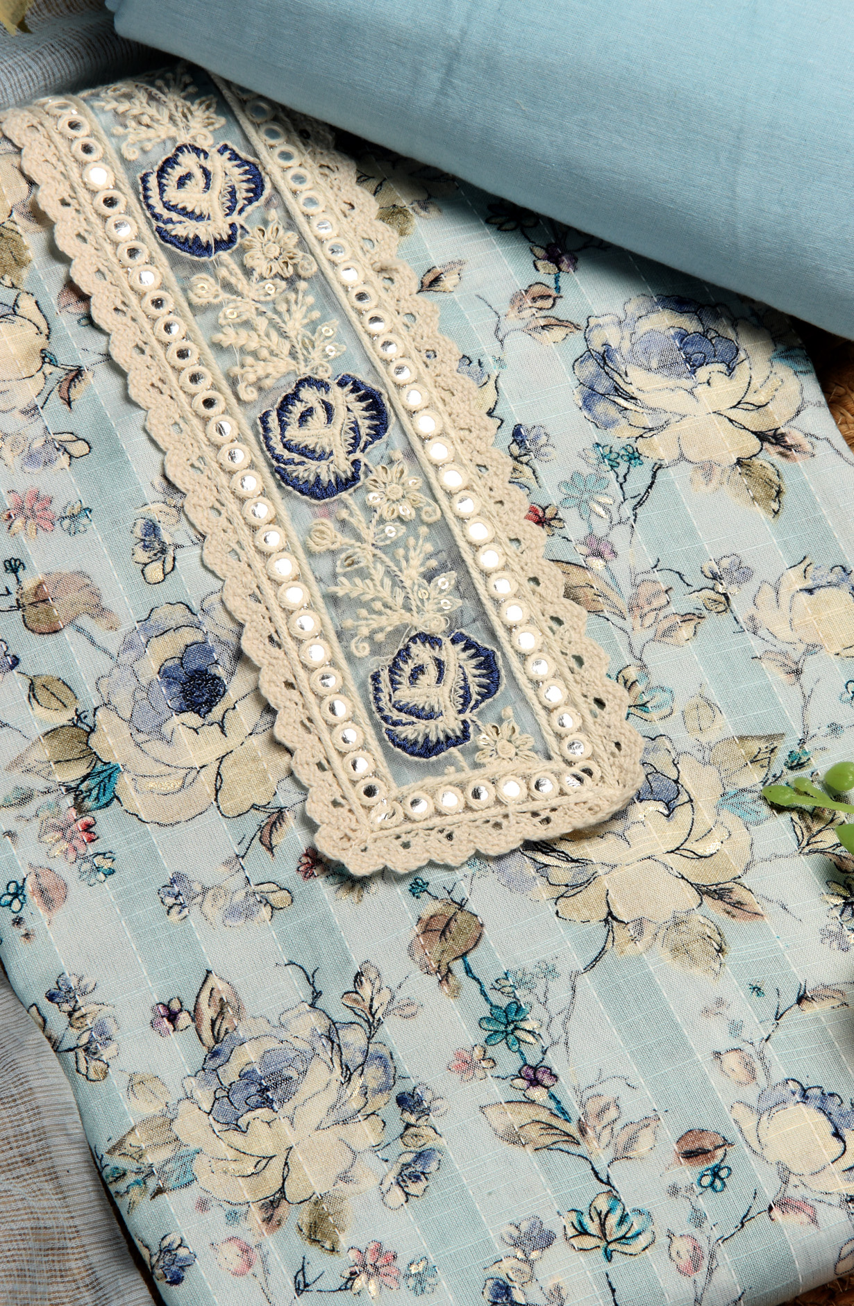 Pastel Blue Cotton Printed Salwar Kameez with Kota Dupatta - 959-POONAM-A