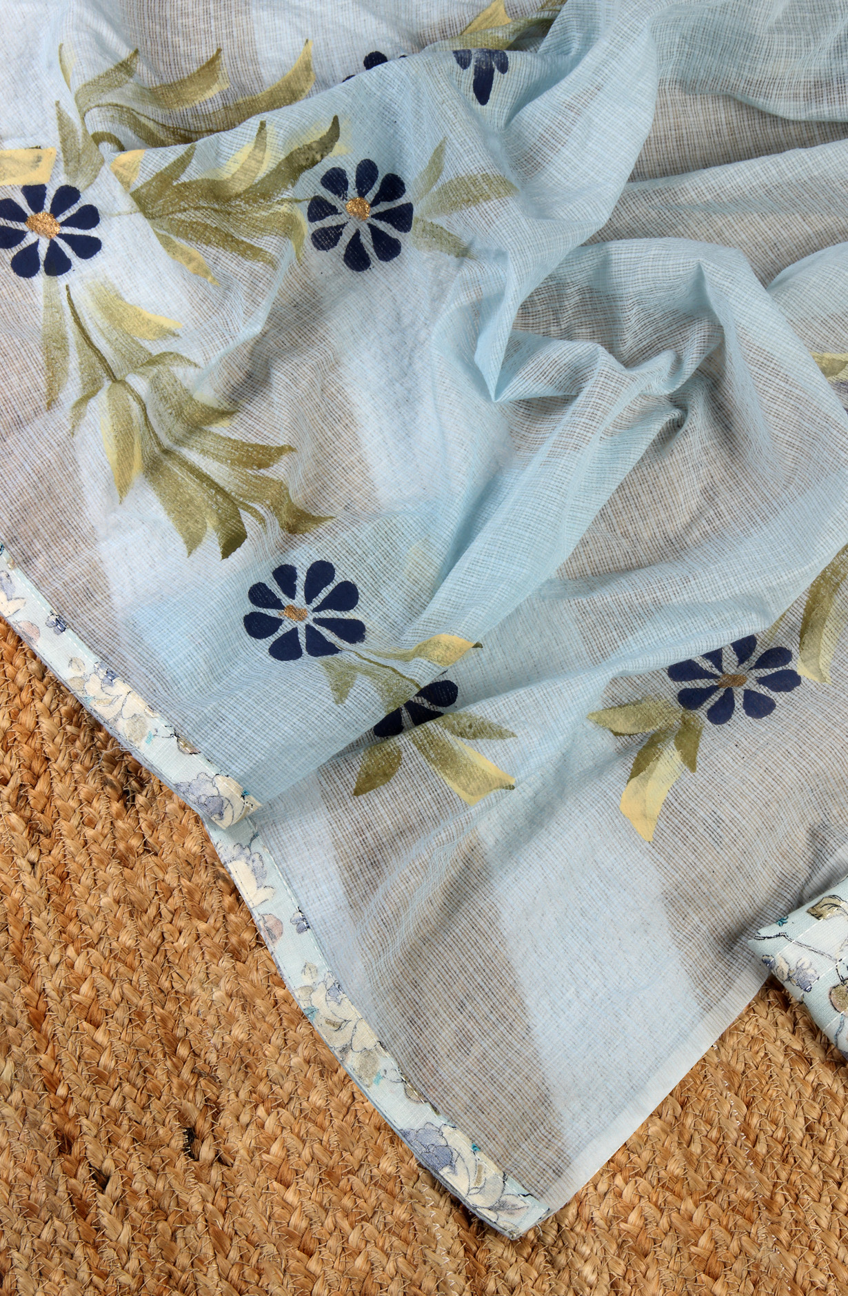 Pastel Blue Cotton Printed Salwar Kameez with Kota Dupatta - 959-POONAM-A