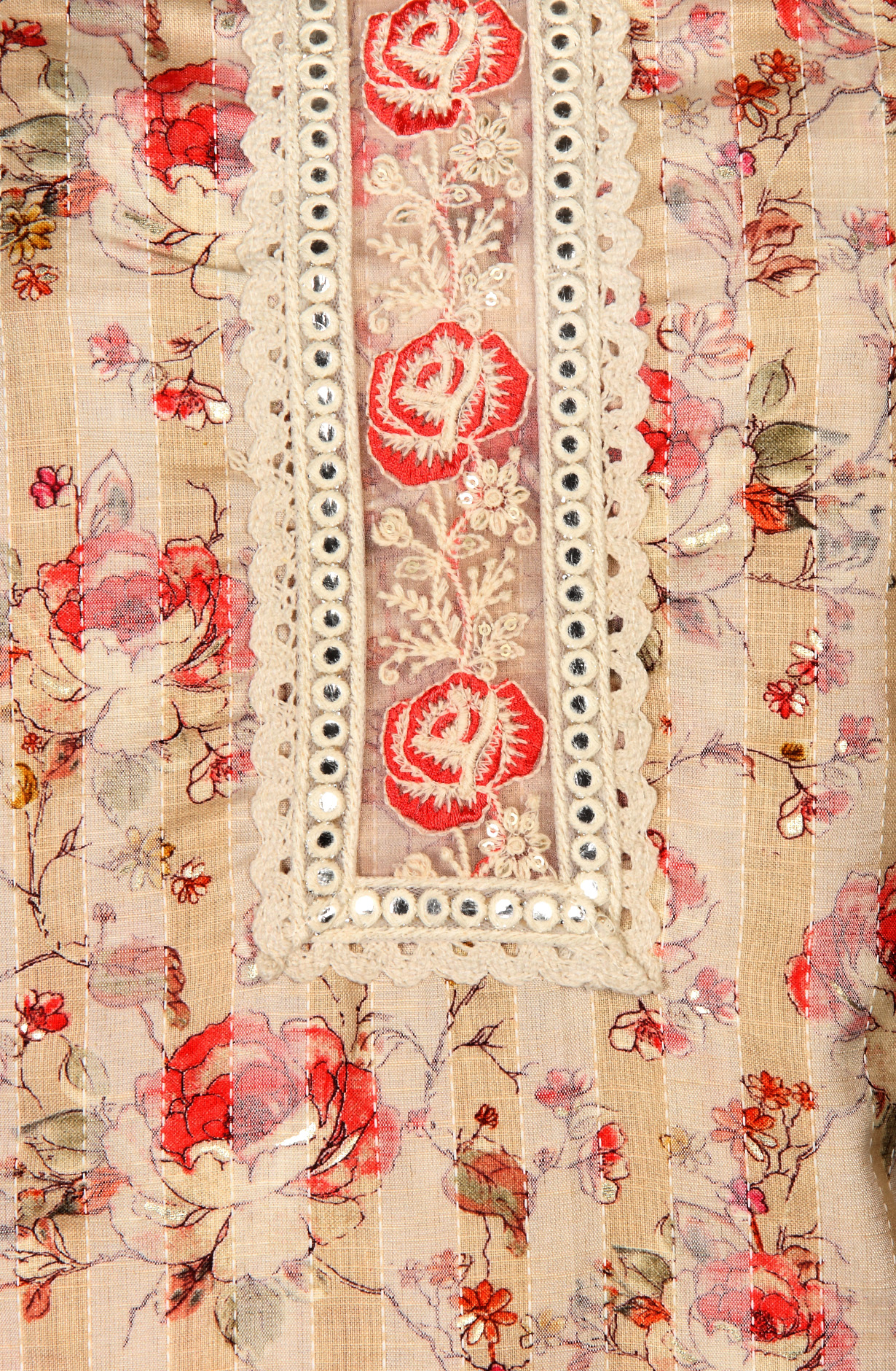 Beige Cotton Printed Salwar Kameez with Kota Dupatta - 959-POONAM-B