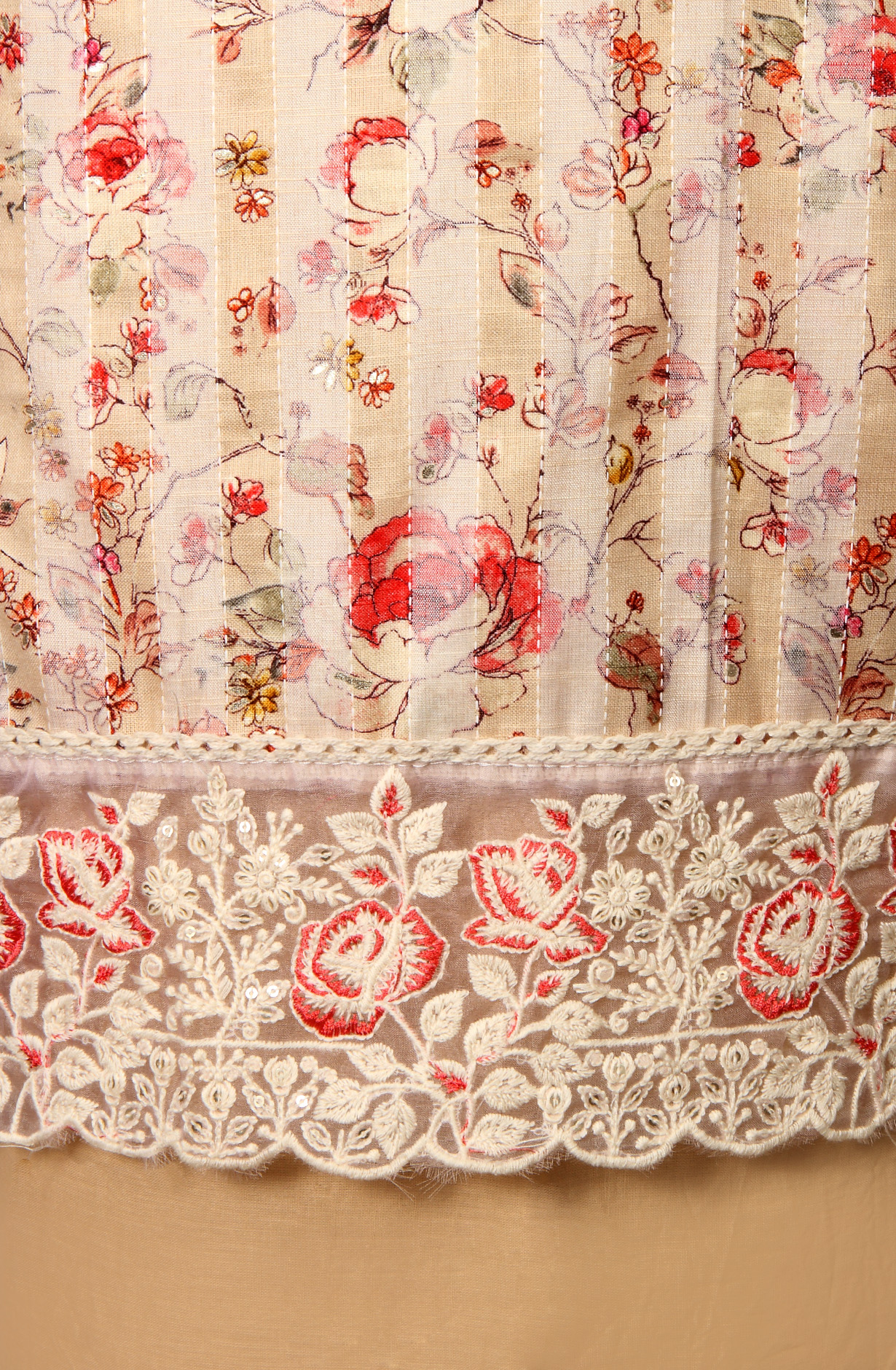 Beige Cotton Printed Salwar Kameez with Kota Dupatta - 959-POONAM-B