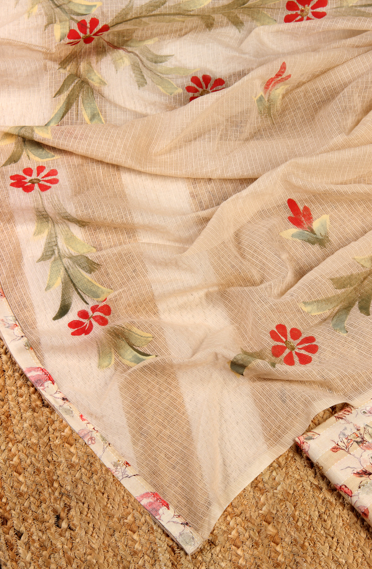 Beige Cotton Printed Salwar Kameez with Kota Dupatta - 959-POONAM-B