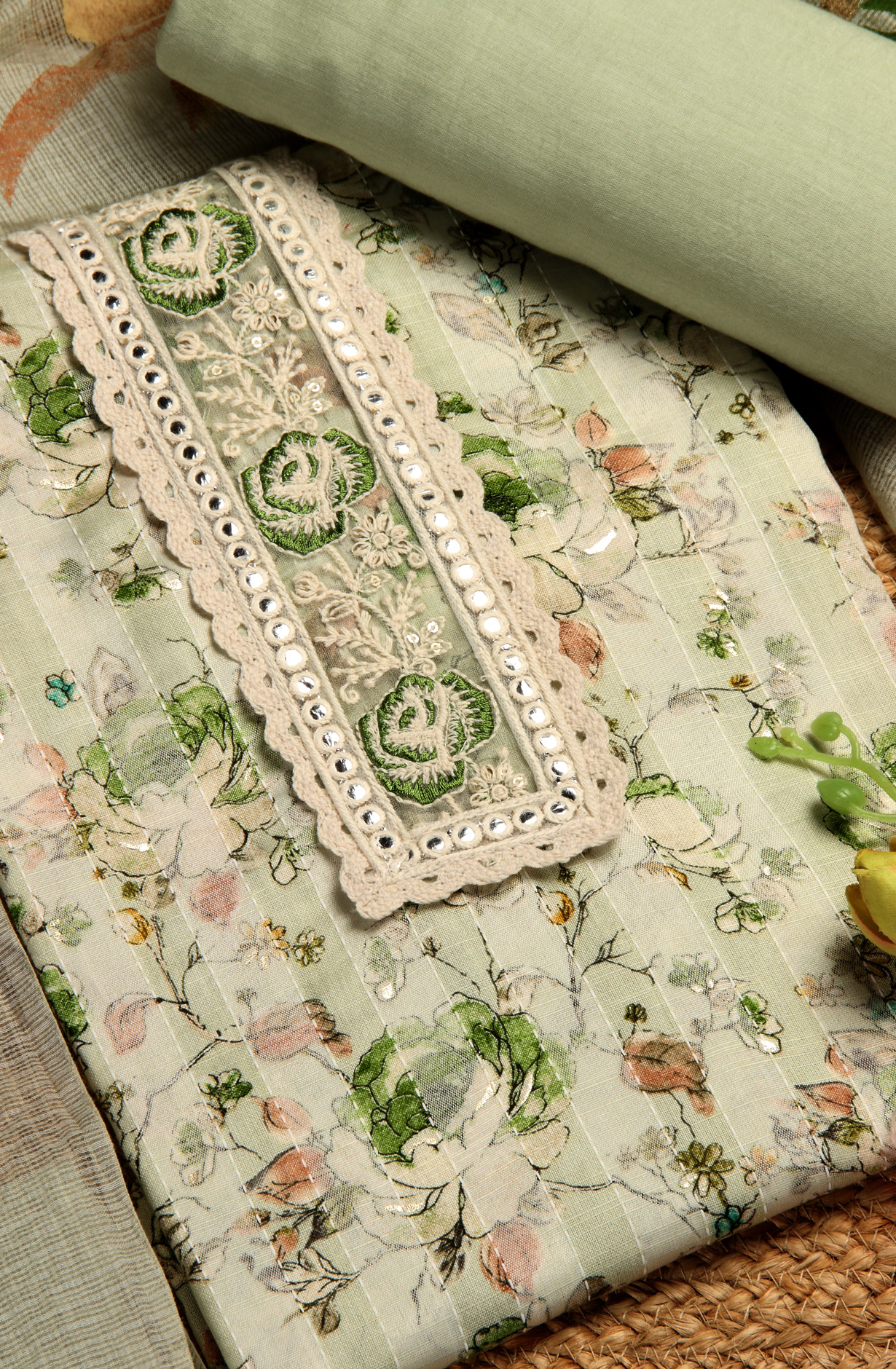 Sea Green Cotton Printed Salwar Kameez with Kota Dupatta - 959-POONAM