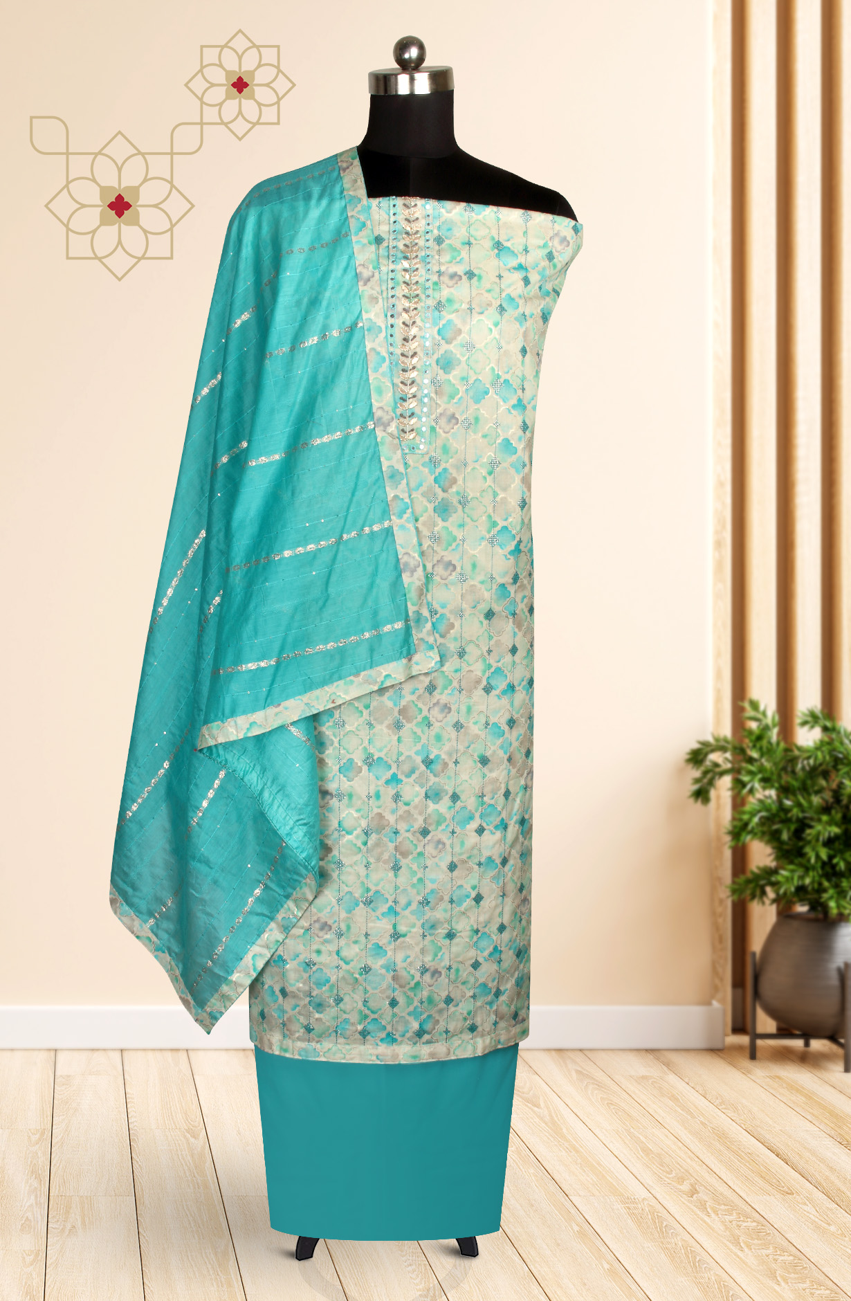 Firozi Cotton Salwar Kameez with Trendy Dupatta - 959-RUTVI-1A