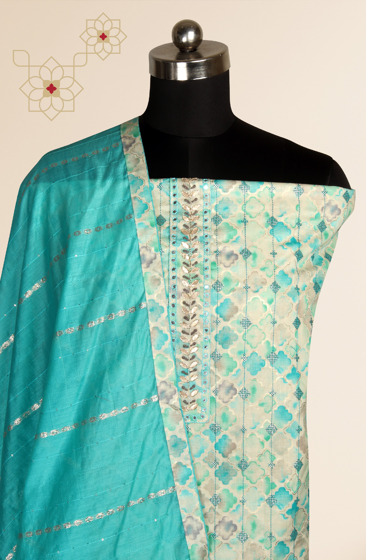 Firozi Cotton Salwar Kameez with Trendy Dupatta - 959-RUTVI-1A
