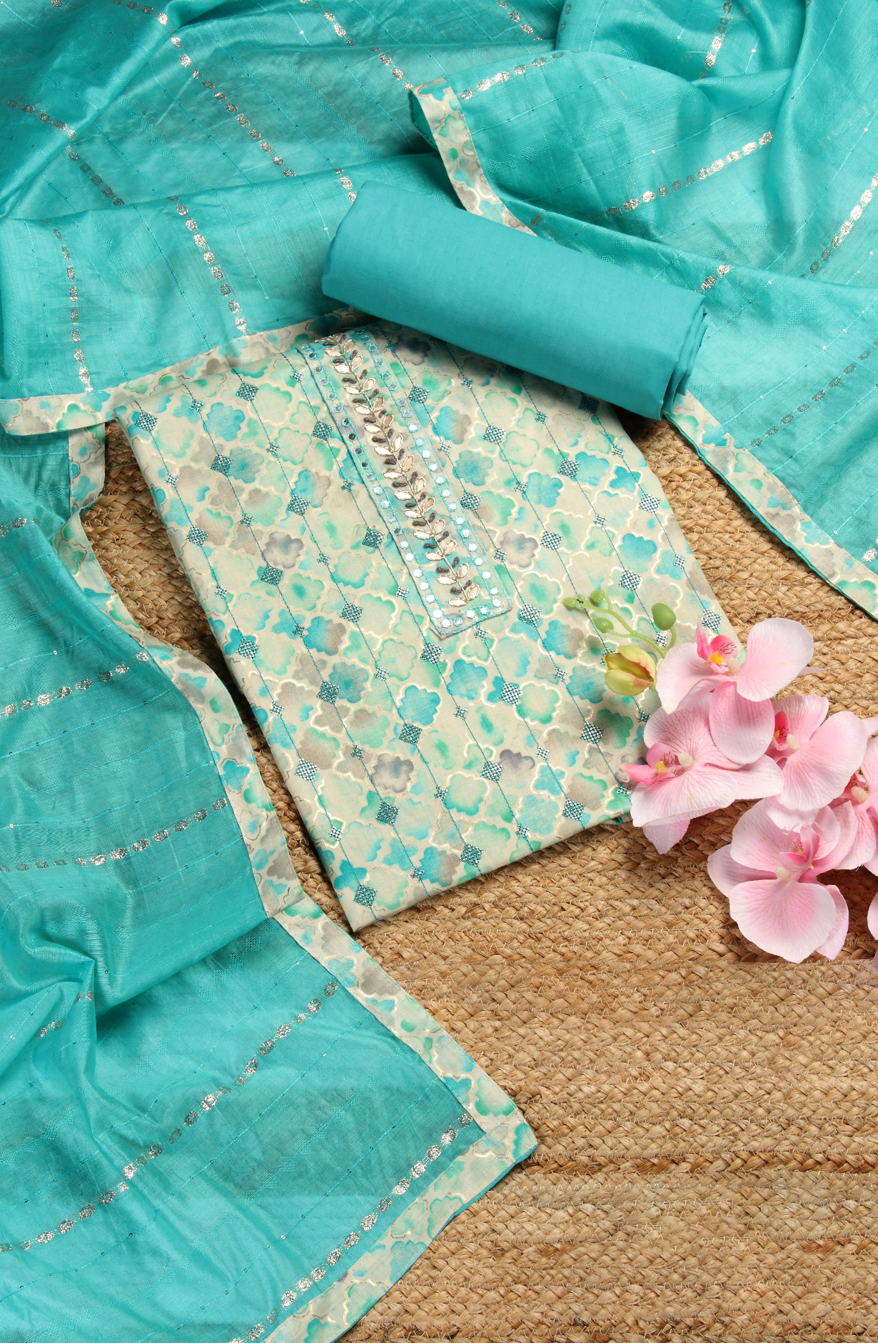 Firozi Cotton Salwar Kameez with Trendy Dupatta - 959-RUTVI-1A